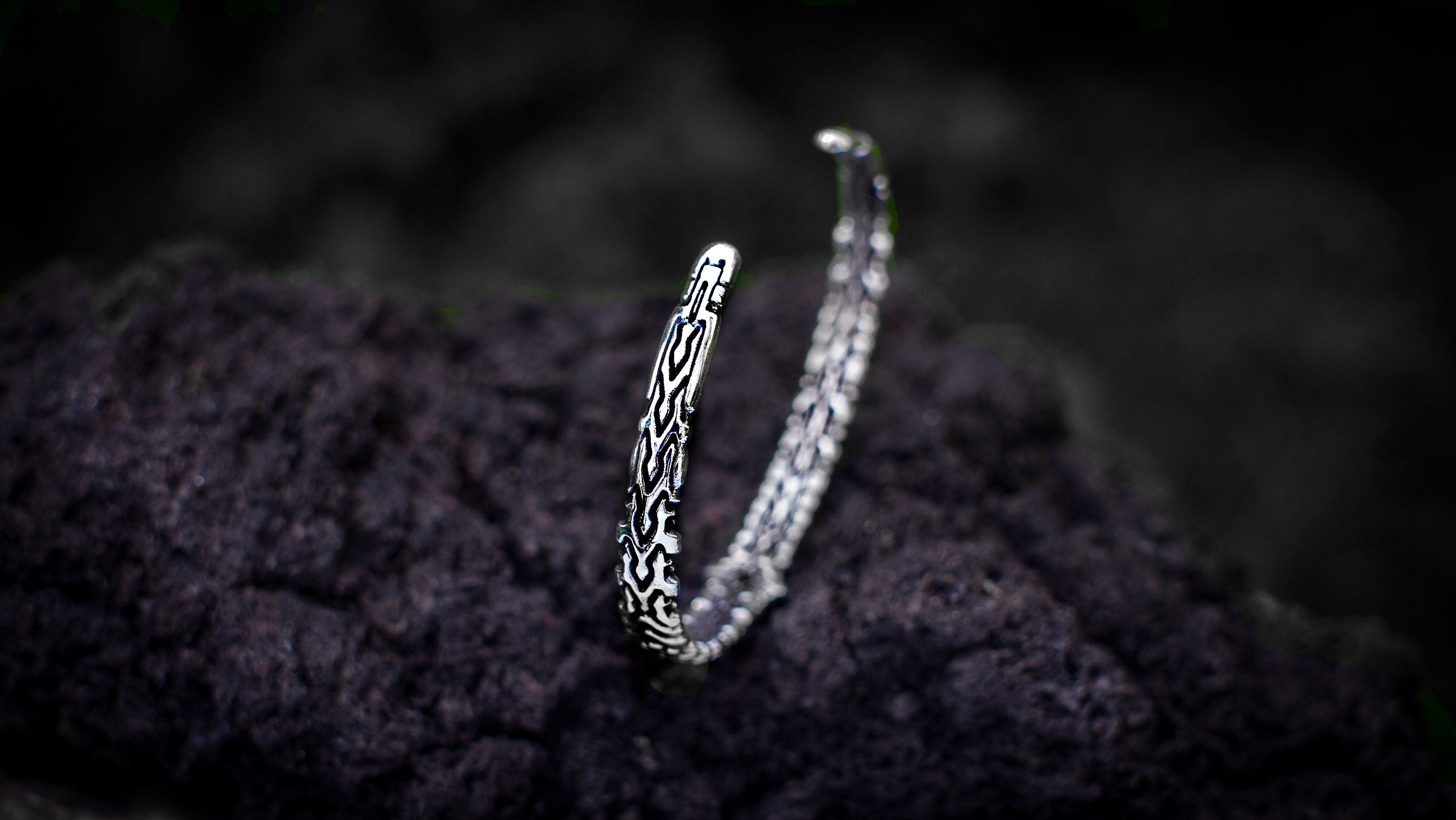 Silver Bangle Bracelet with Gemstone