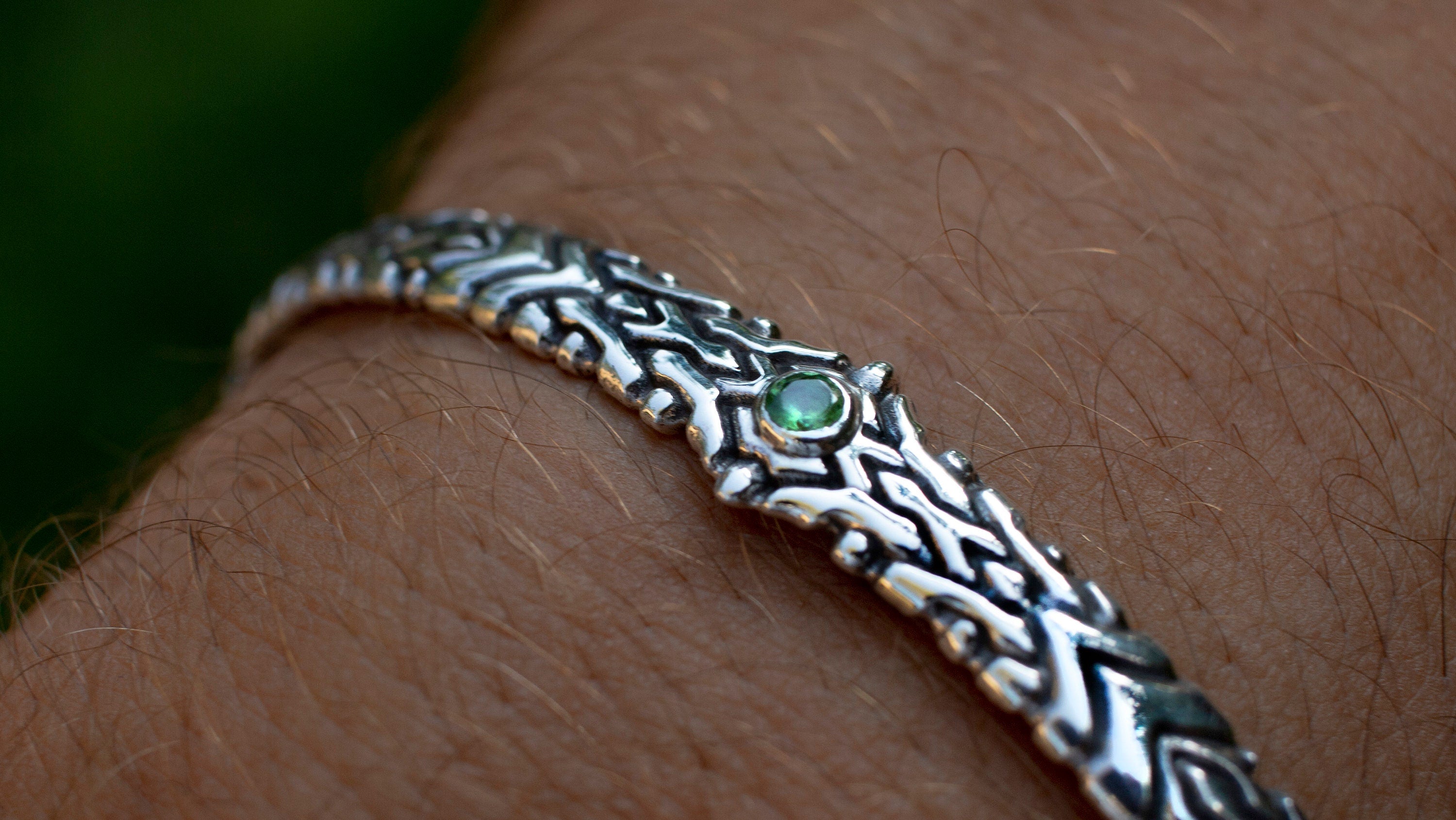 Silver Bangle Bracelet with Gemstone