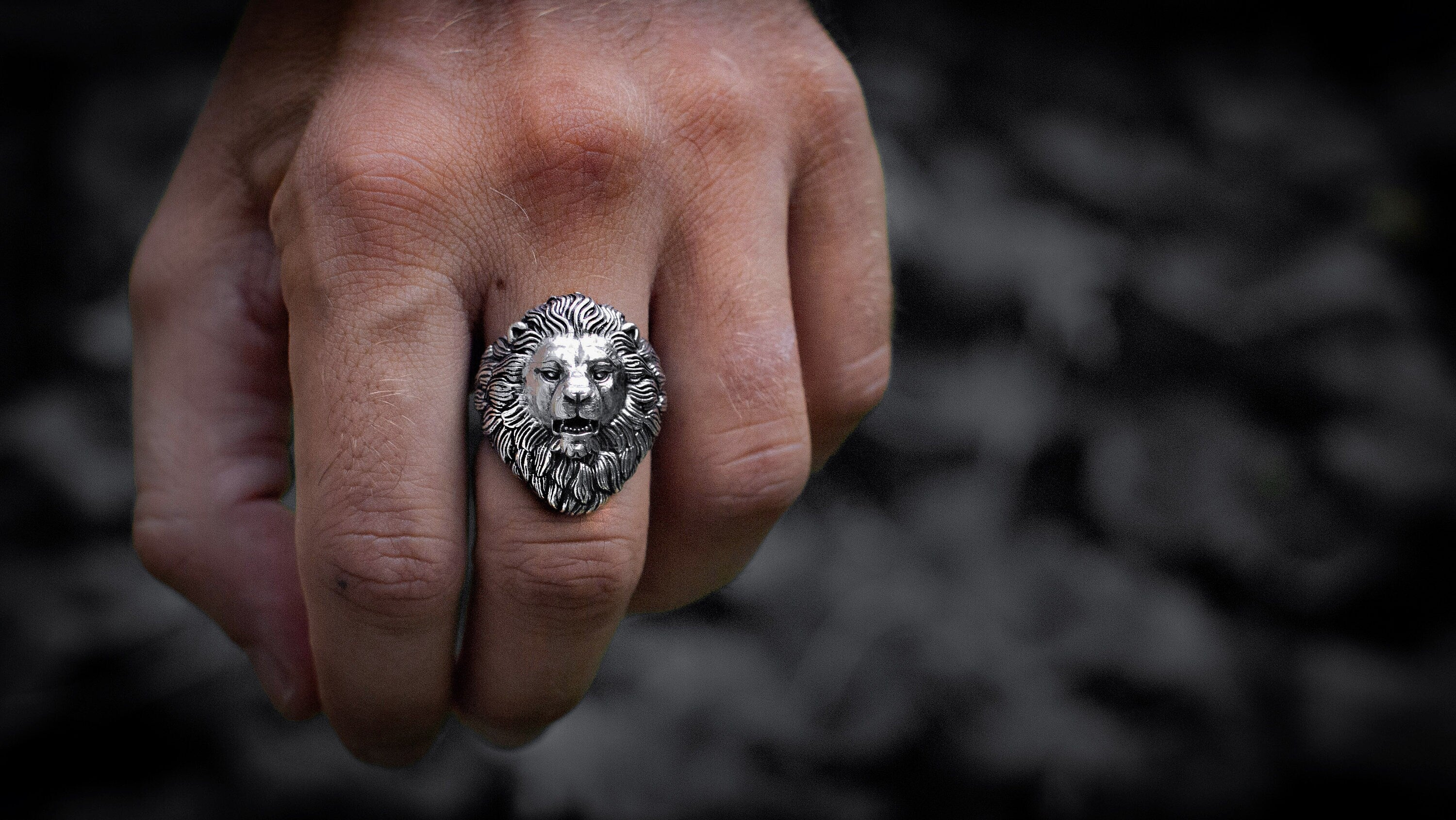 Silver Lion Head ring
