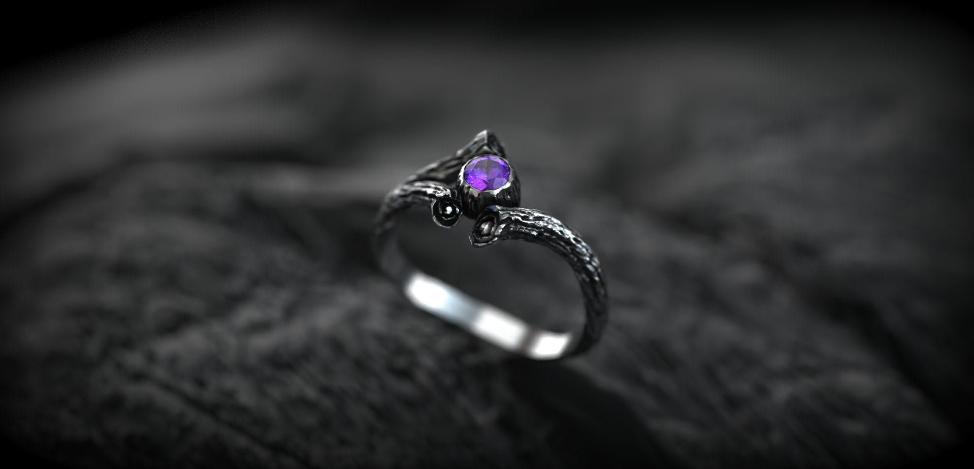 Silver Branch Engagement Ring with Amethyst