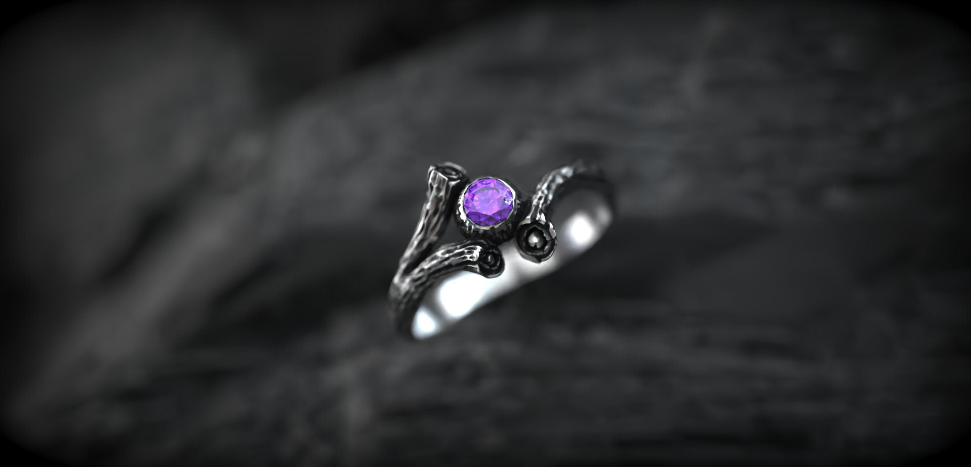 Silver Branch Engagement Ring with Amethyst