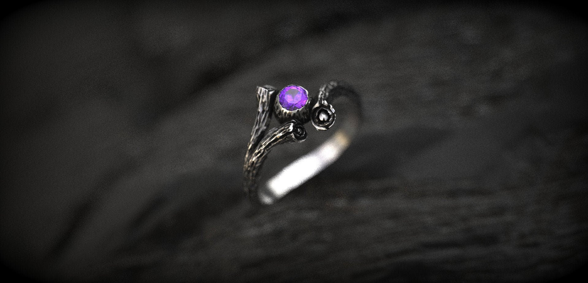 Silver Branch Engagement Ring with Amethyst