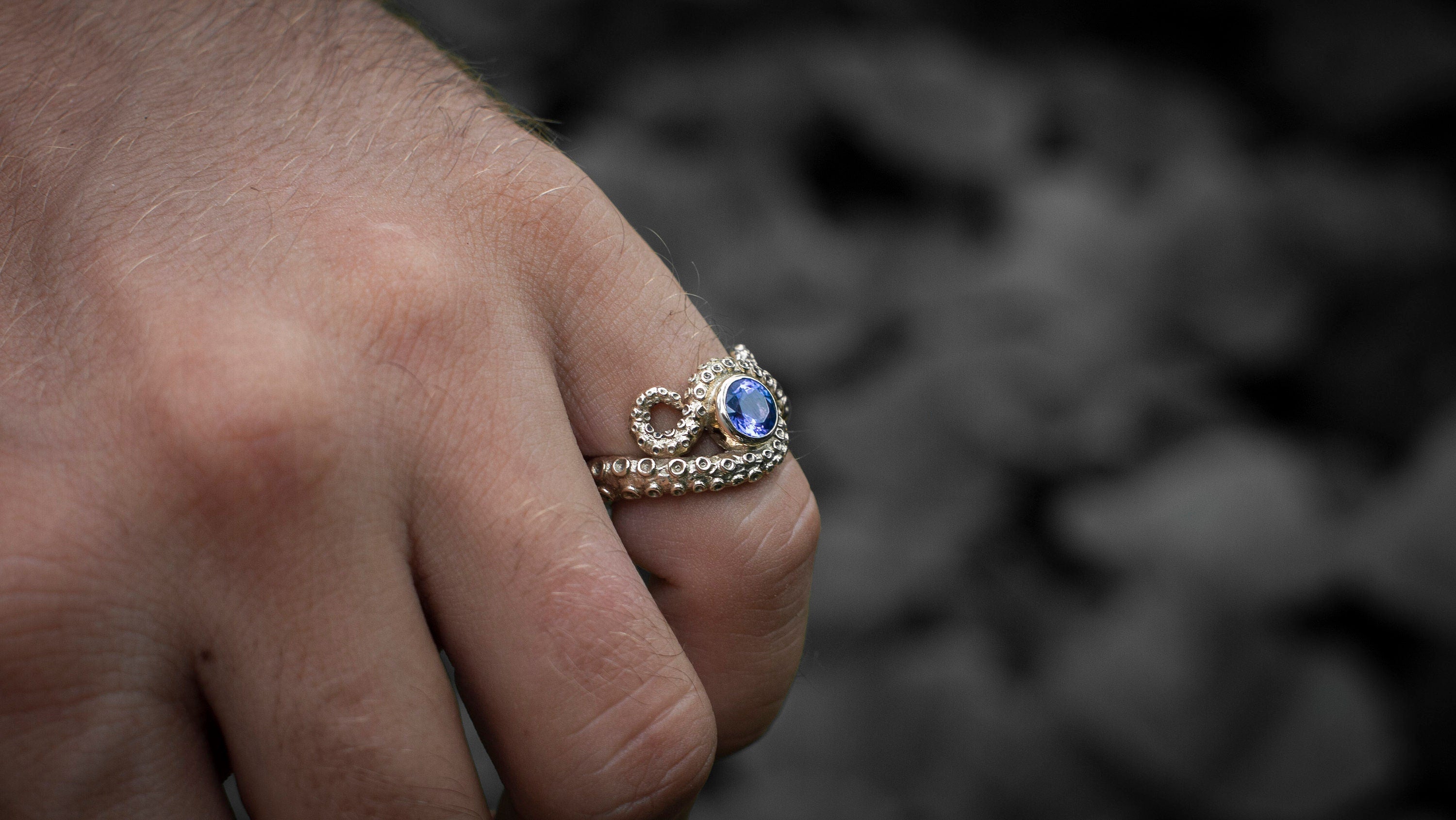 Rainbow Moonstone Gold Octopus Ring