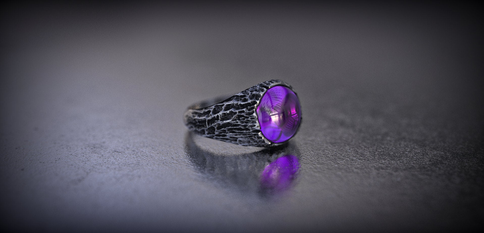 Tree Bark Amethyst Silver Ring