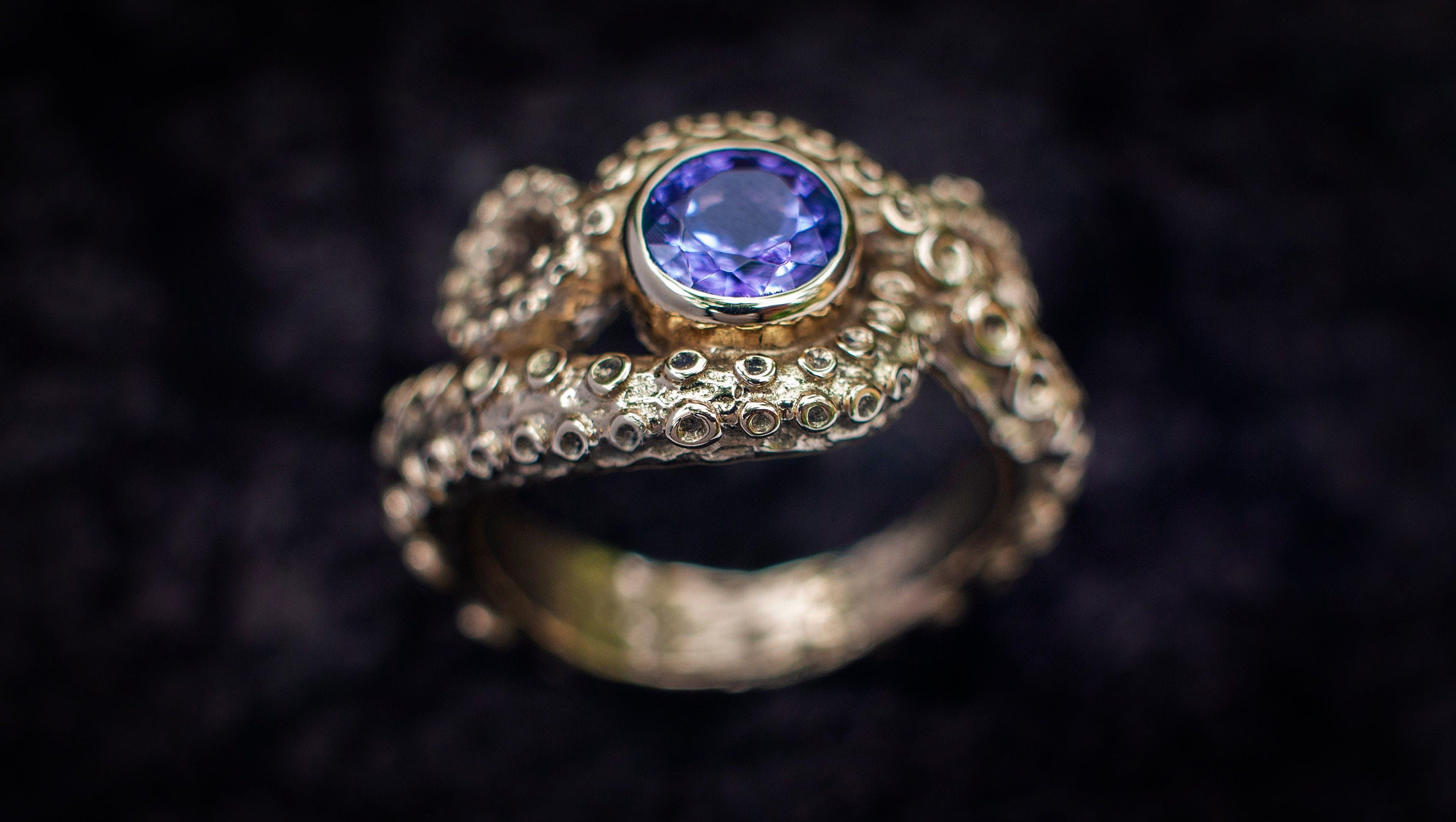 Rainbow Moonstone Gold Octopus Ring