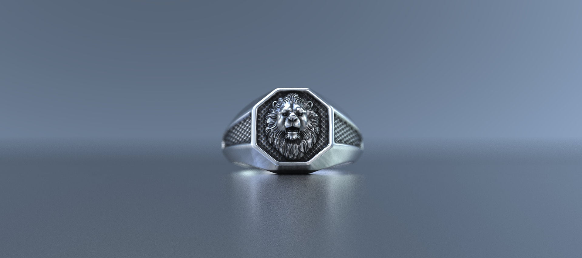 Mens Silver Lion Ring