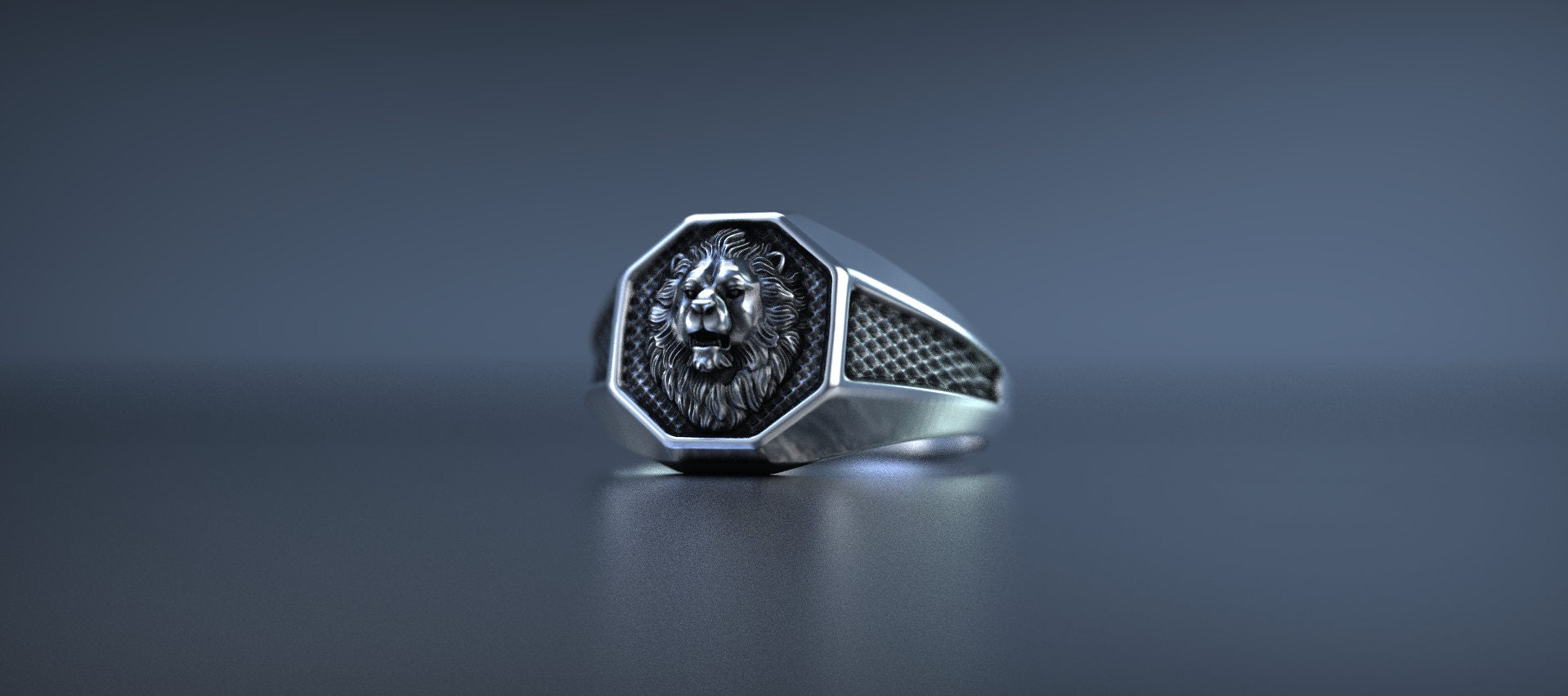 Mens Silver Lion Ring