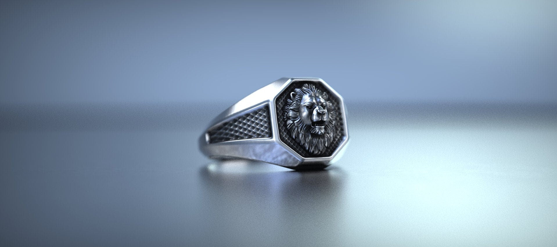 Mens Silver Lion Ring