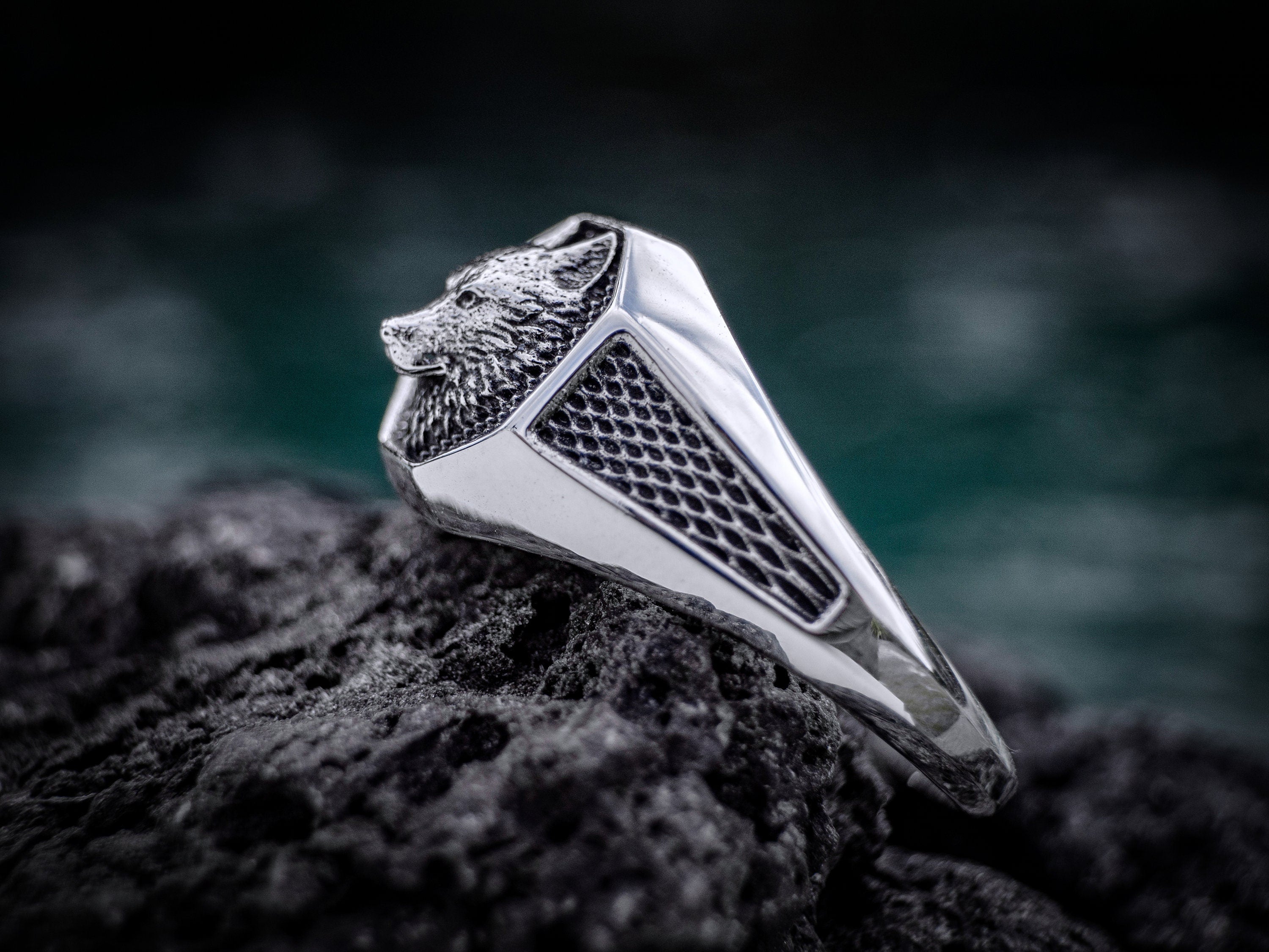 Silver Wolf Ring Men