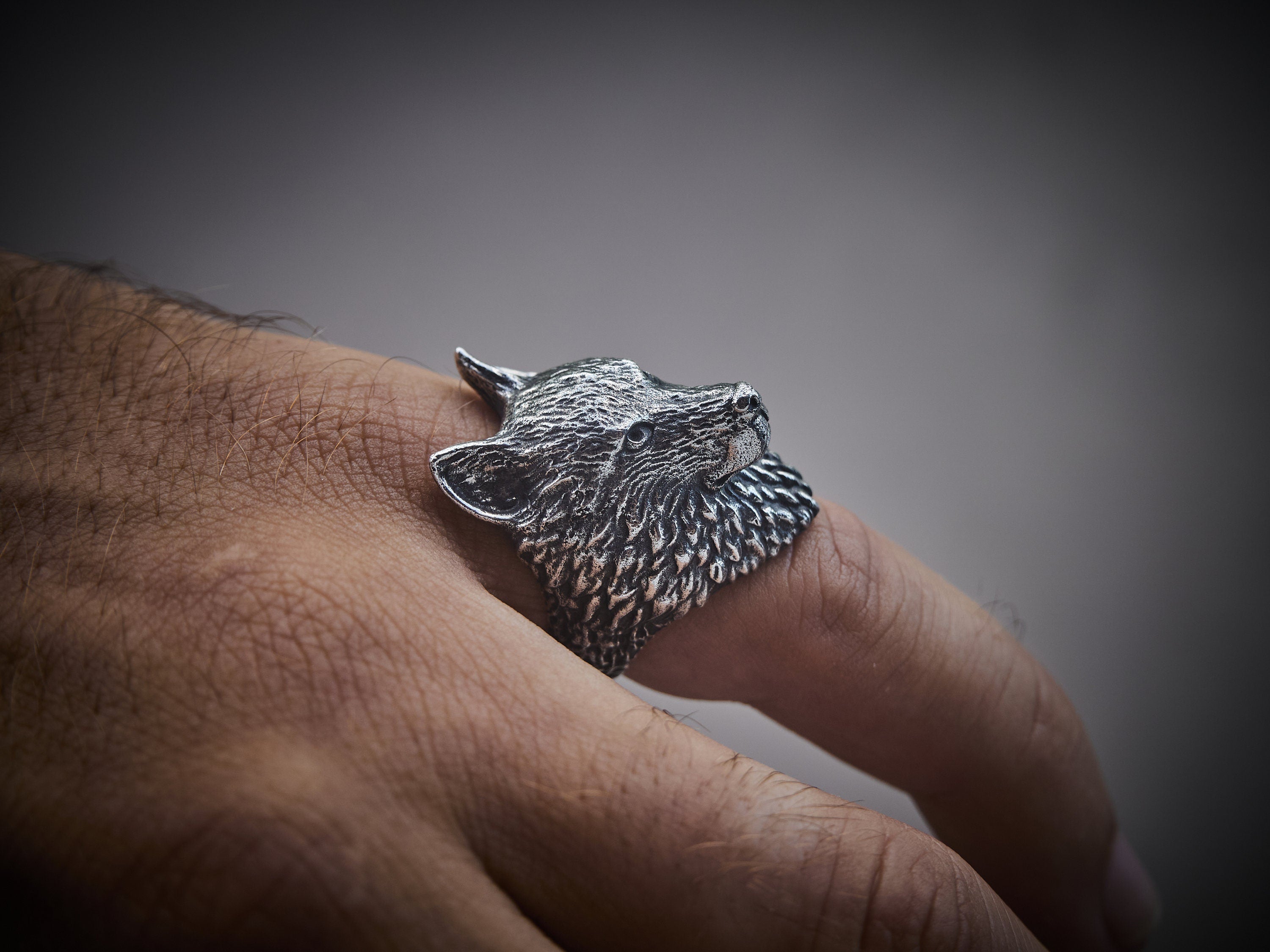 Wolf Head Men Ring