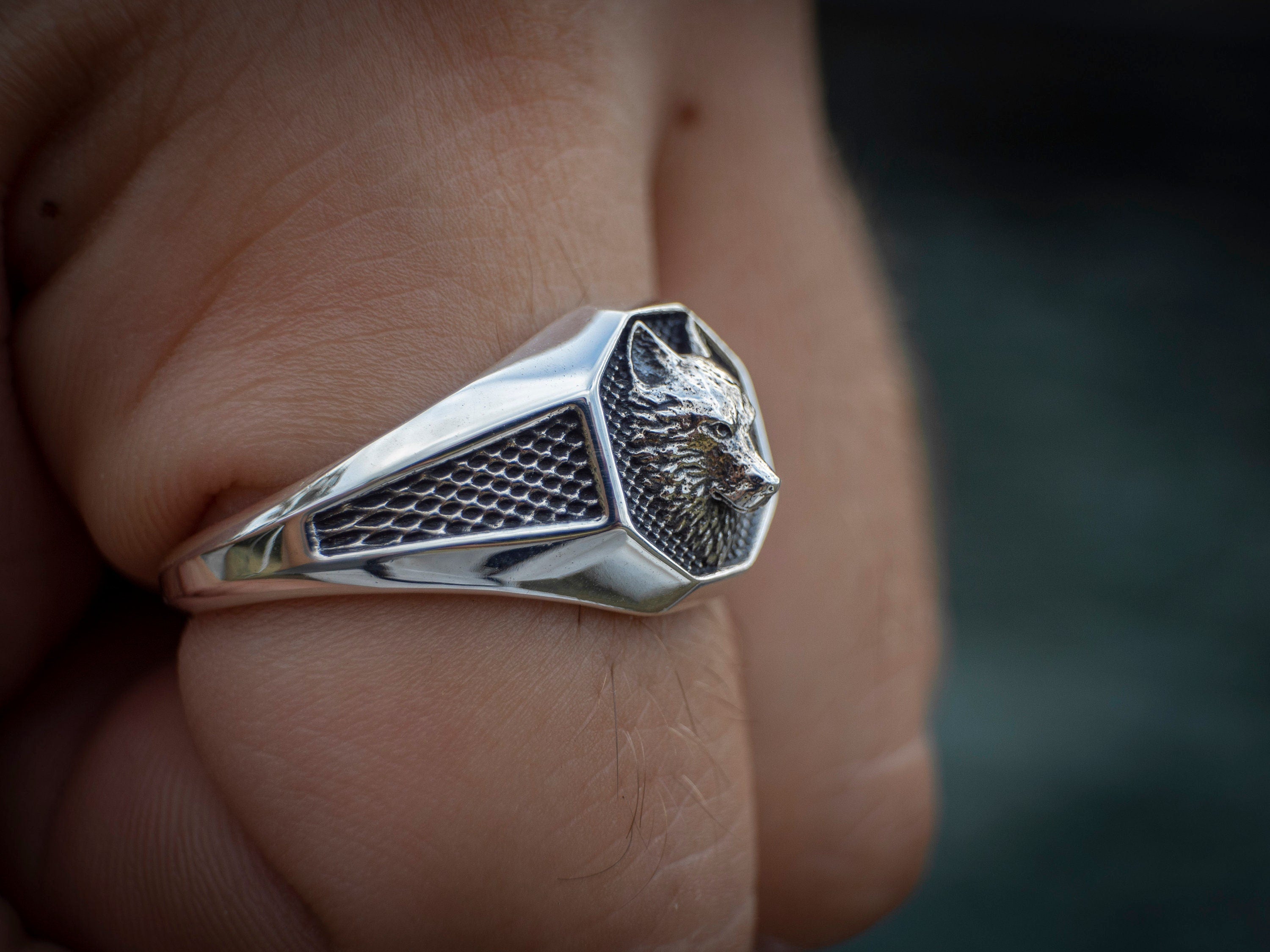 Silver Wolf Ring Men