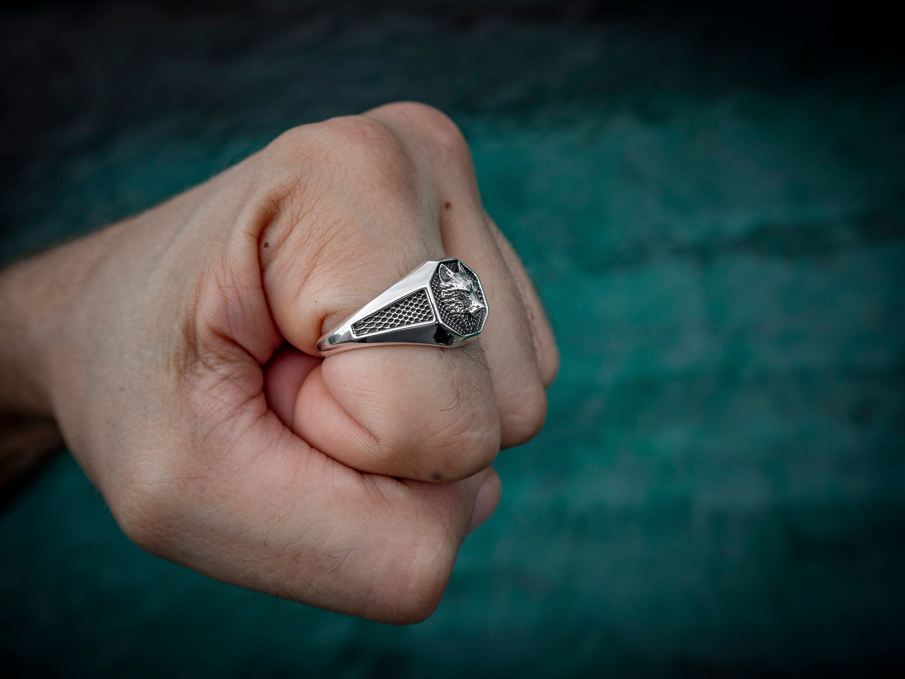 Silver Wolf Ring Men