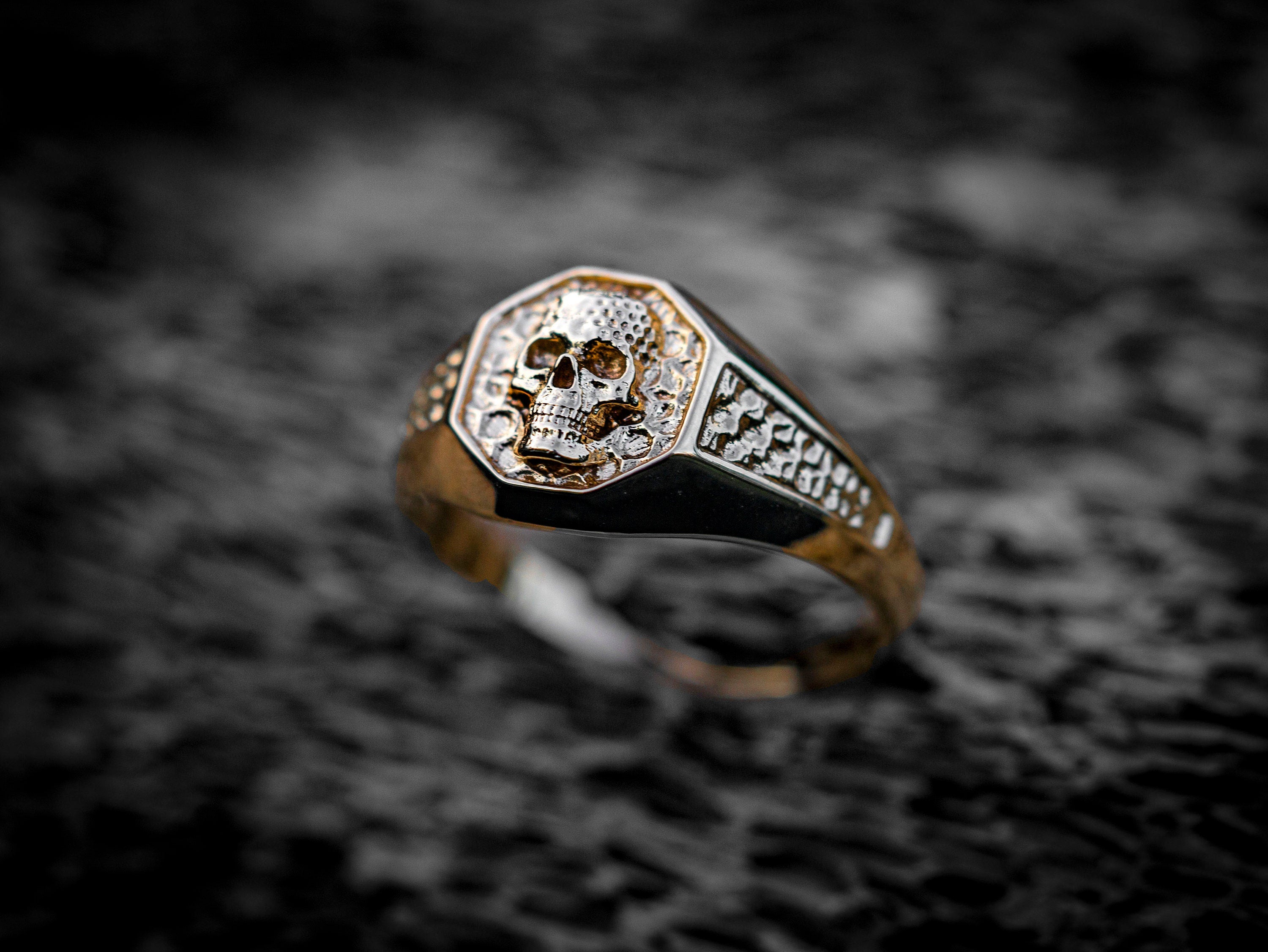 14K Gold Skull Signet Ring