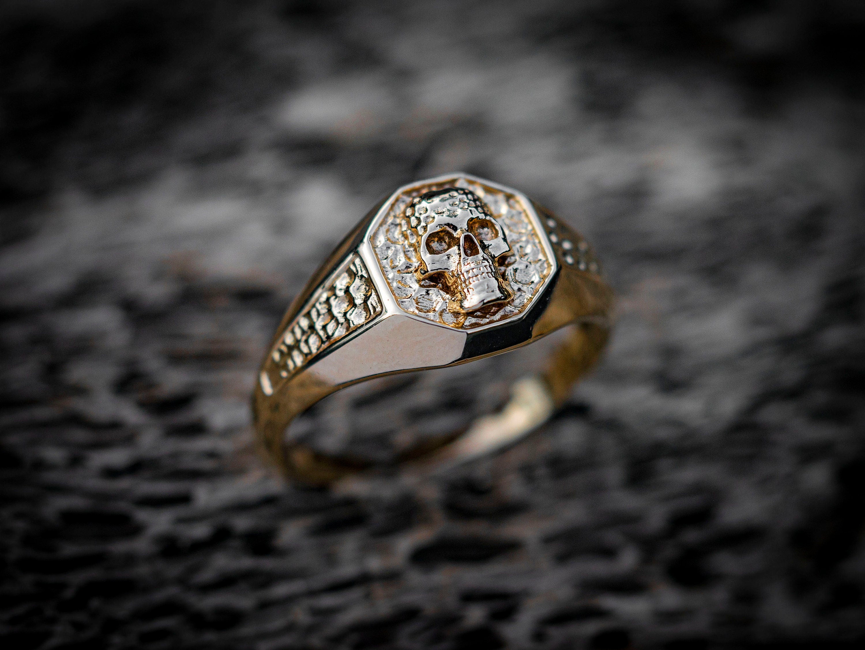 14K Gold Skull Signet Ring