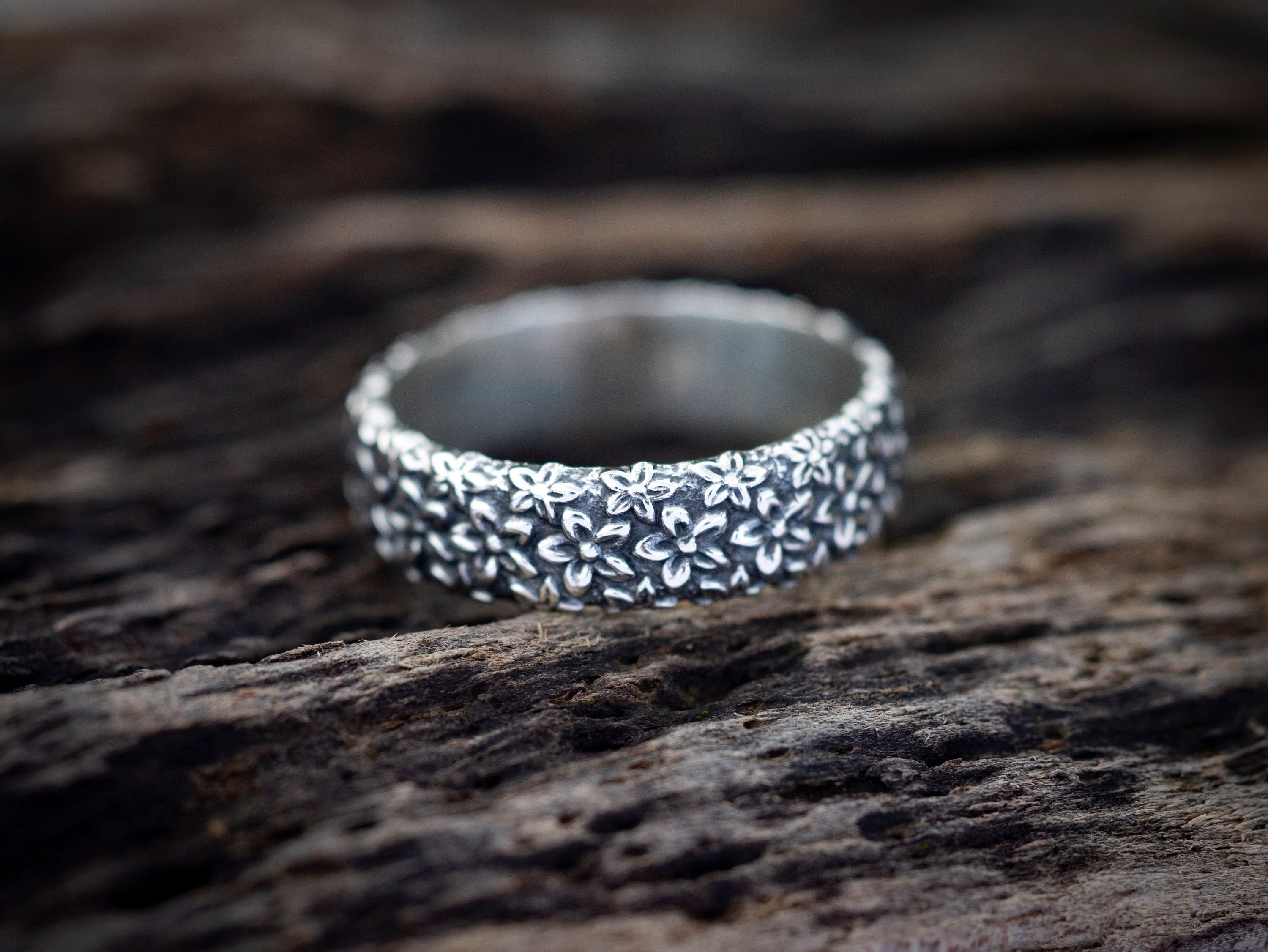 Flower Silver Engagement Ring