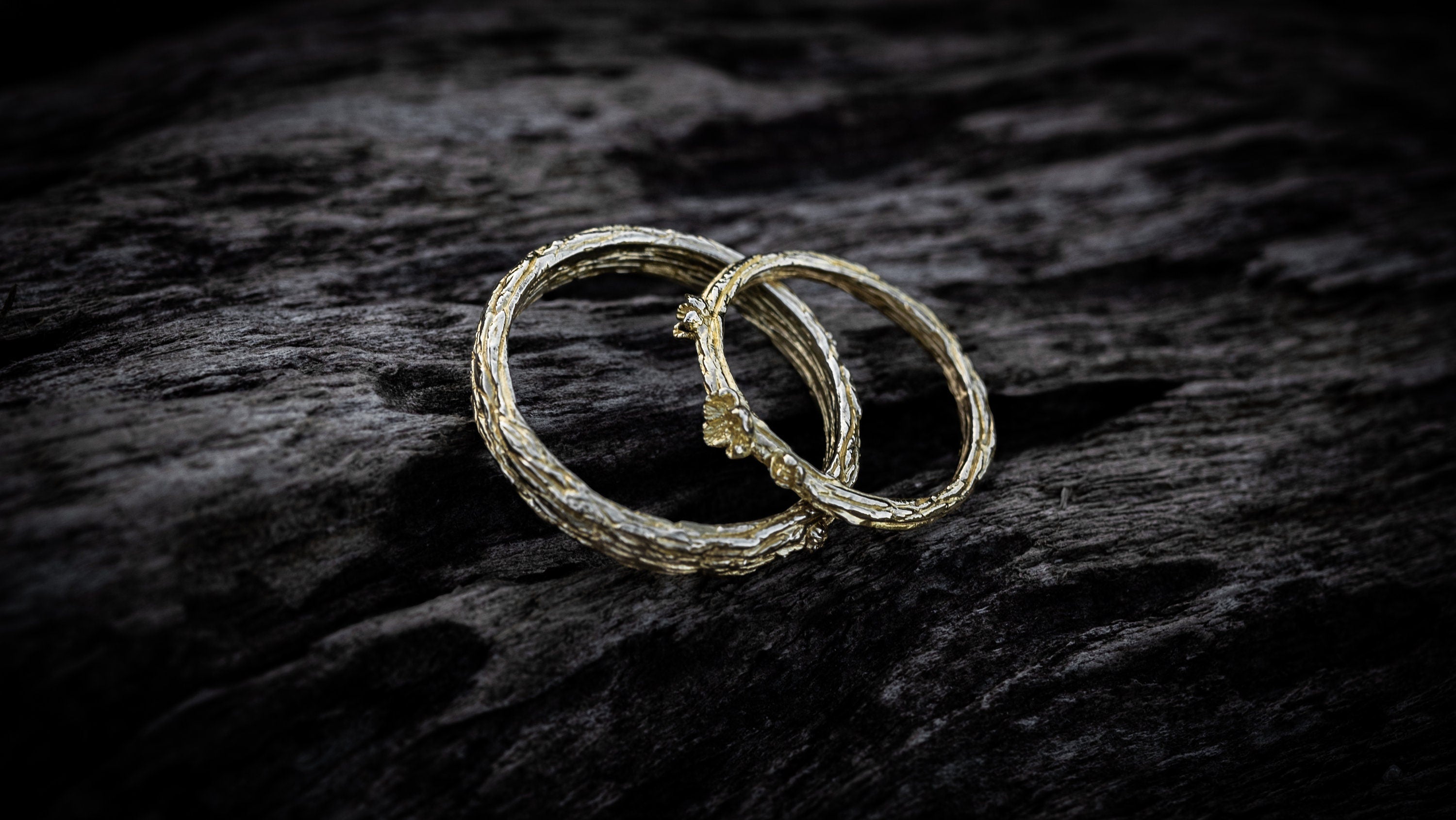 14K Gold Tree bark bands