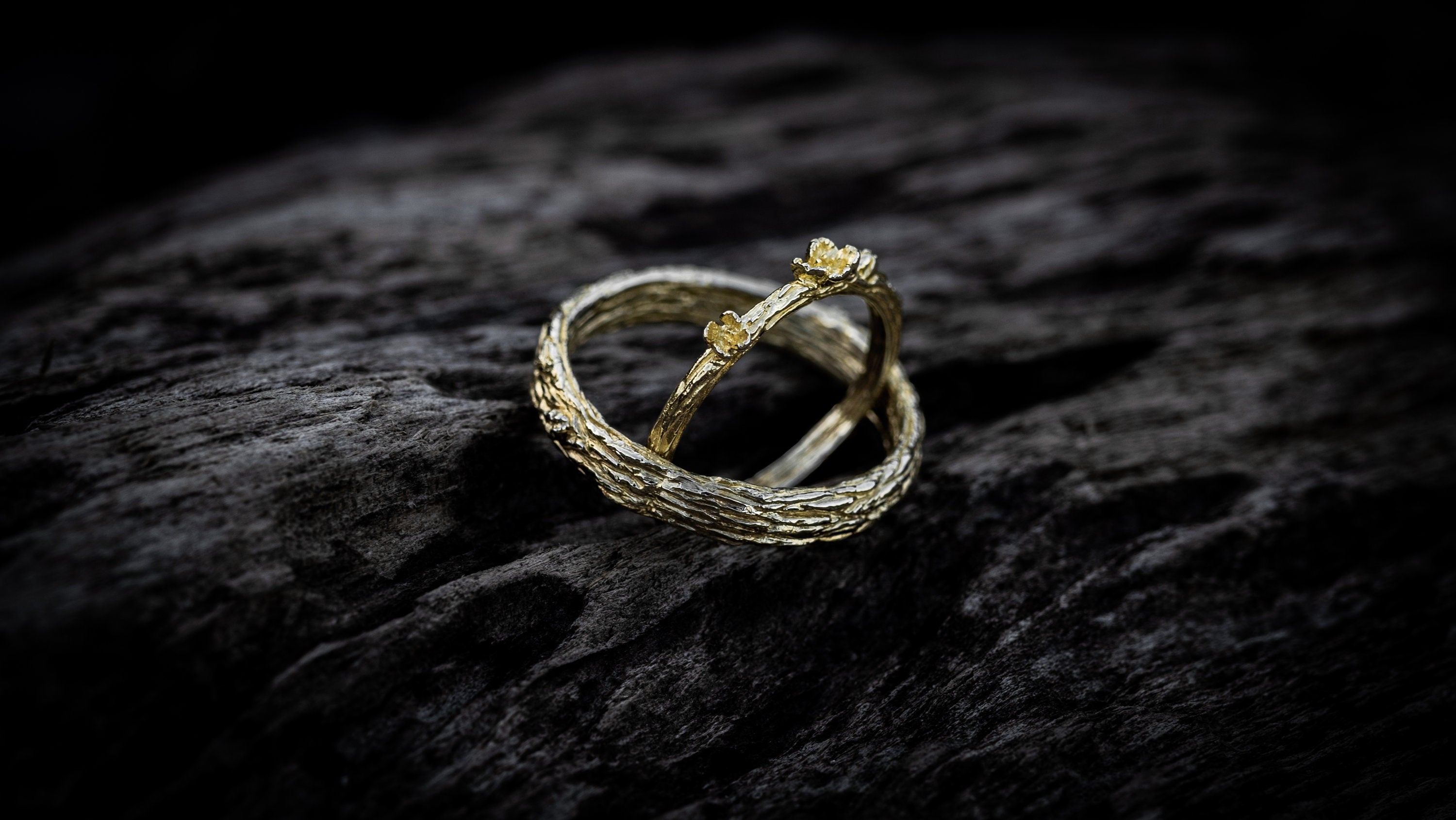 14K Gold Tree bark bands