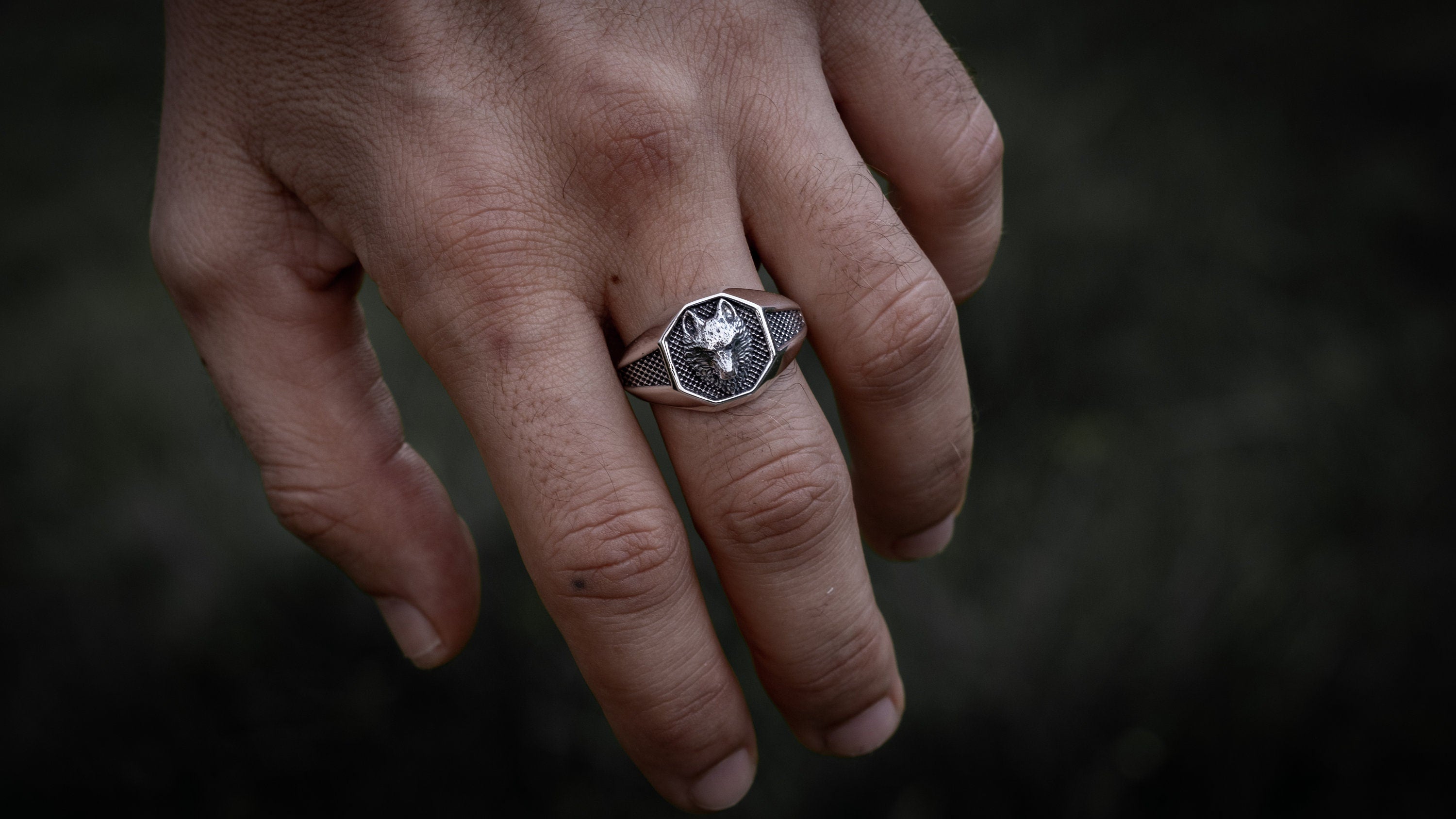 Silver Wolf Ring Men