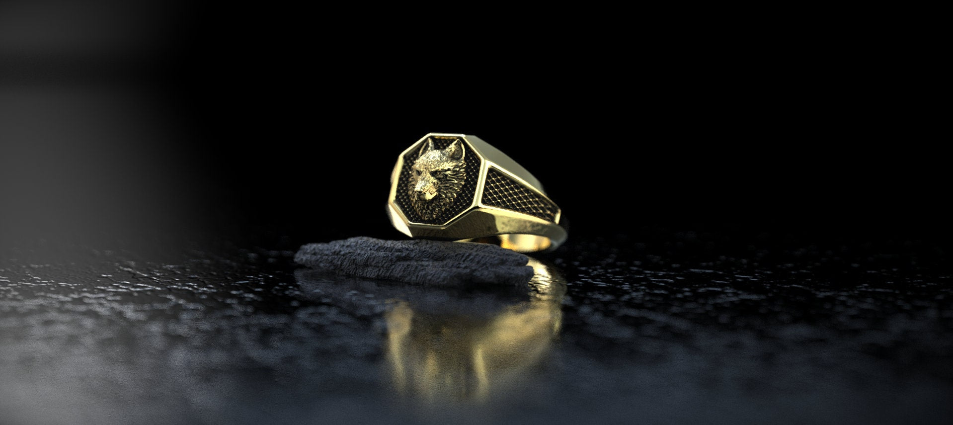 Solid Gold Wolf Ring