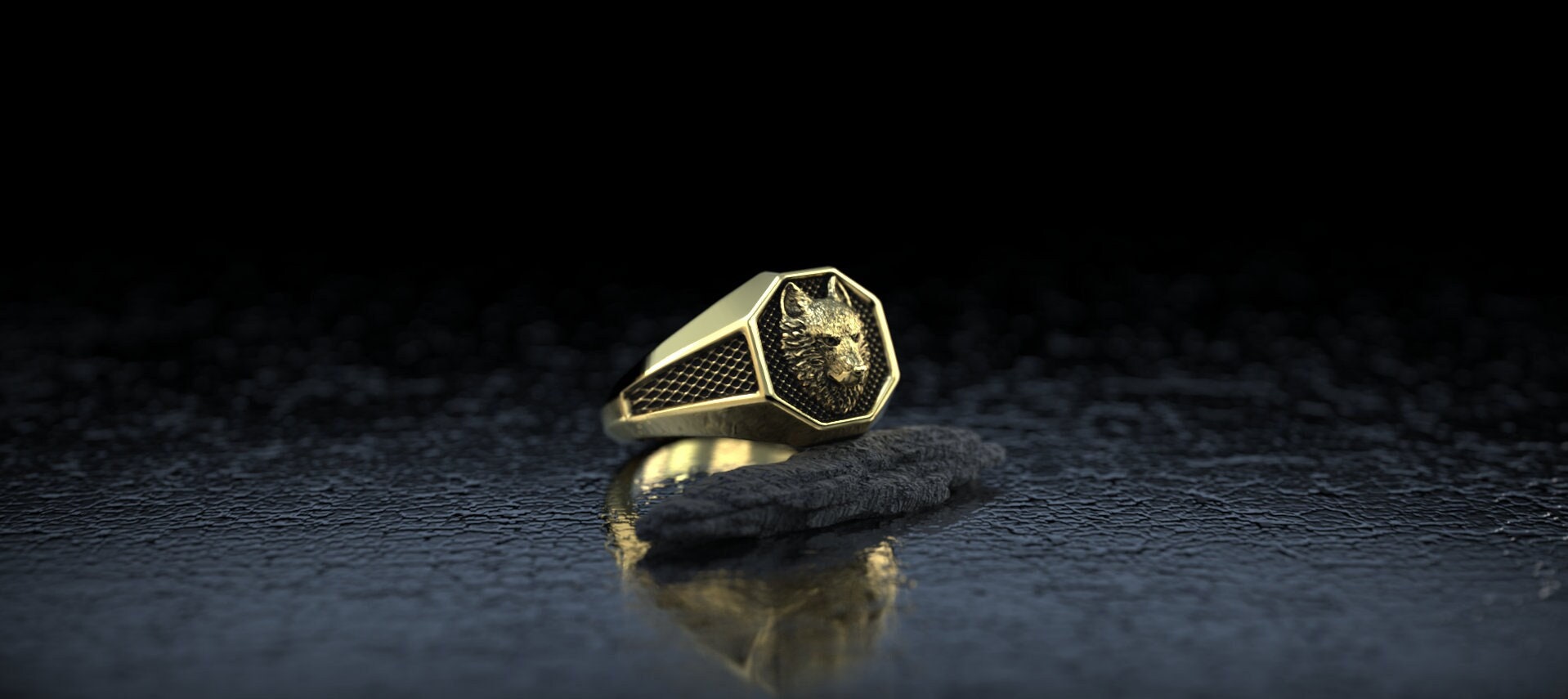 Solid Gold Wolf Ring