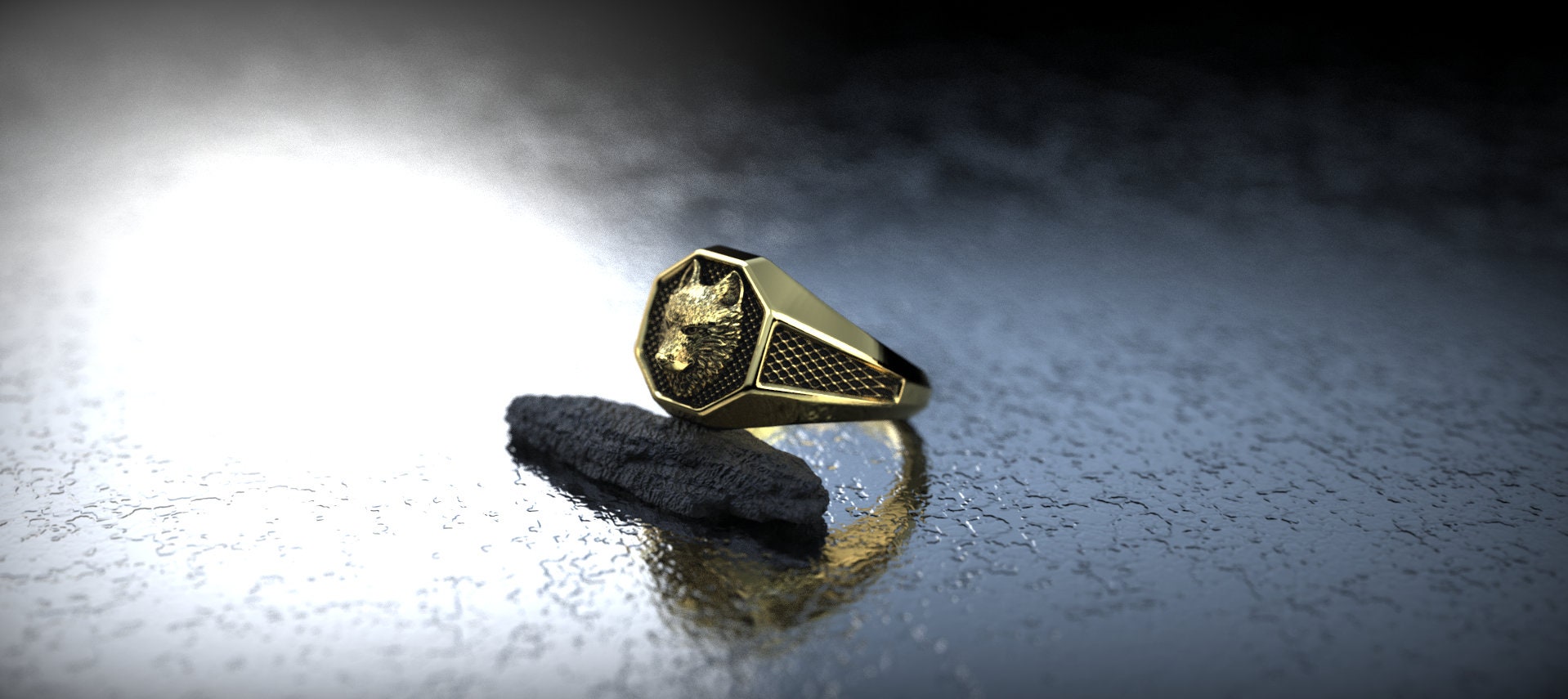 Solid Gold Wolf Ring