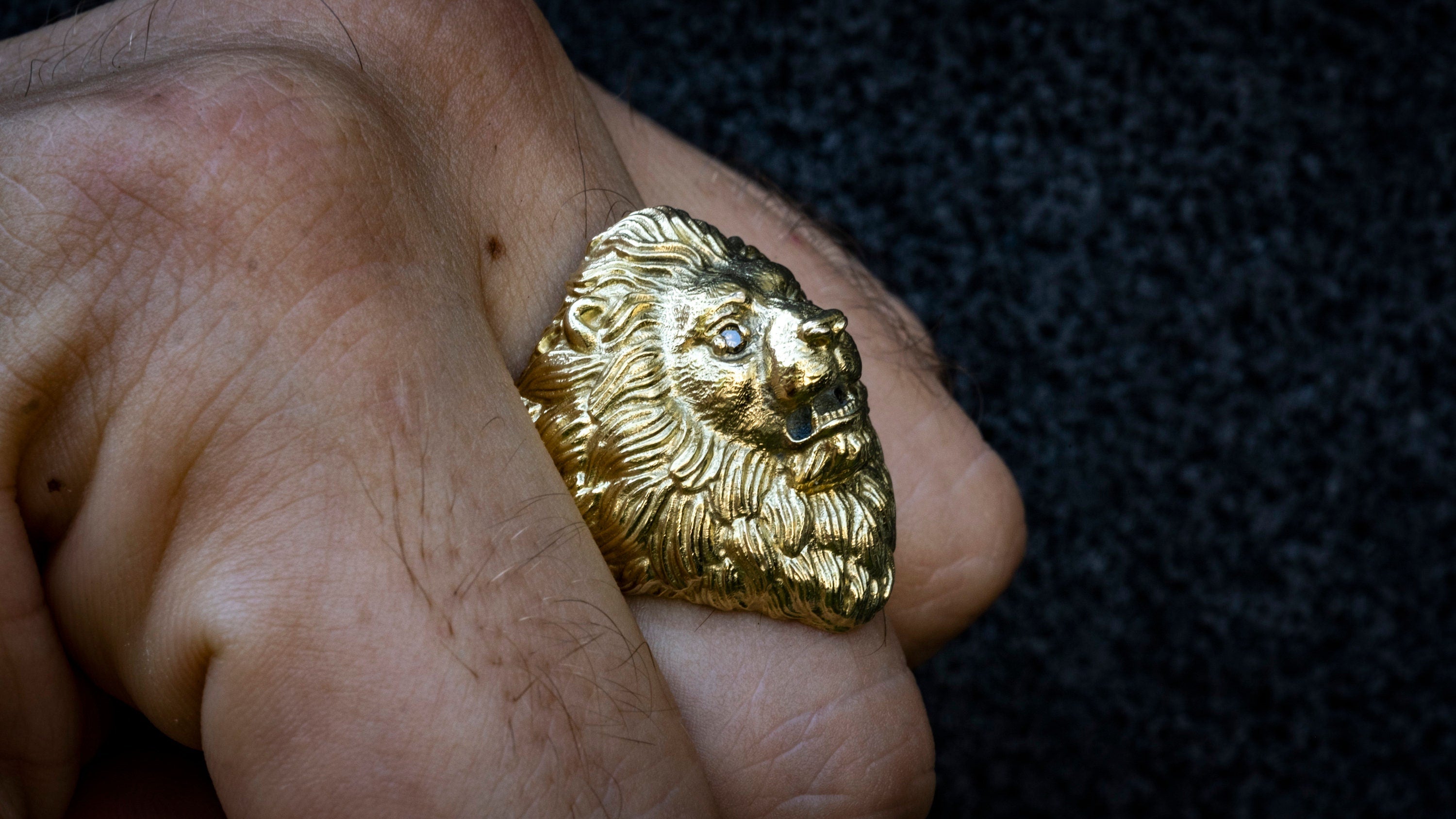14K Gold Lion Head Ring