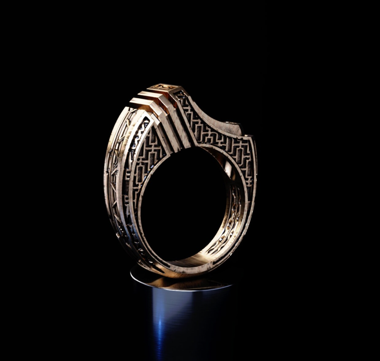 Geometric gold ring 'Titan'