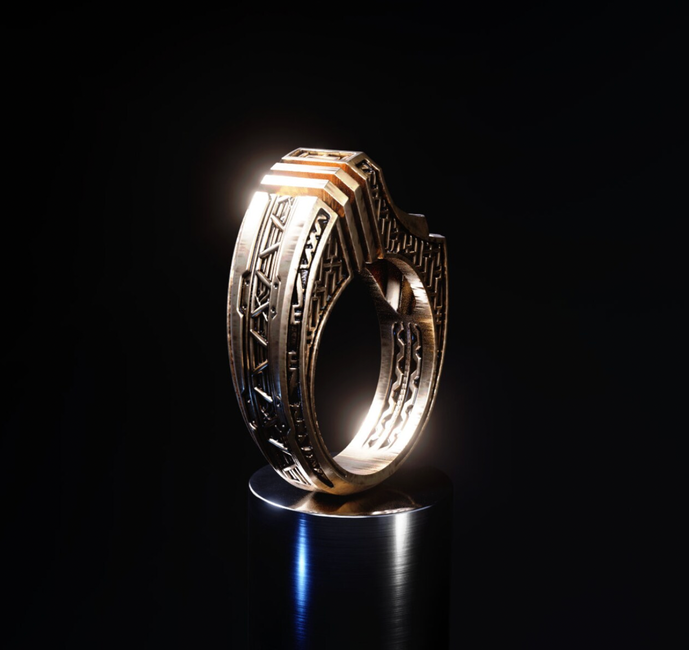 Geometric gold ring 'Titan'