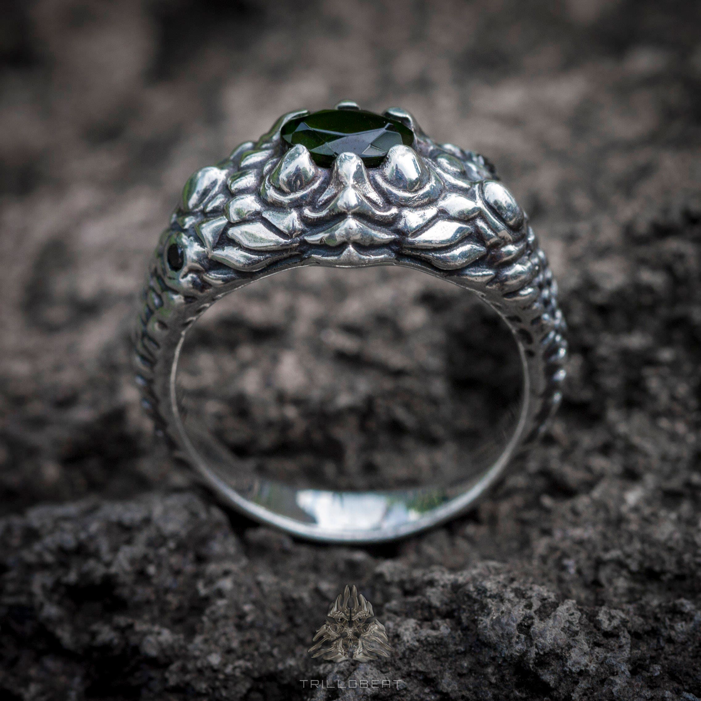 Dragon Ring with Gemstone 'Dragon Eye' | Dragon Jewelry | Scales Ring | Fantasy Ring | Cool Mens Rings