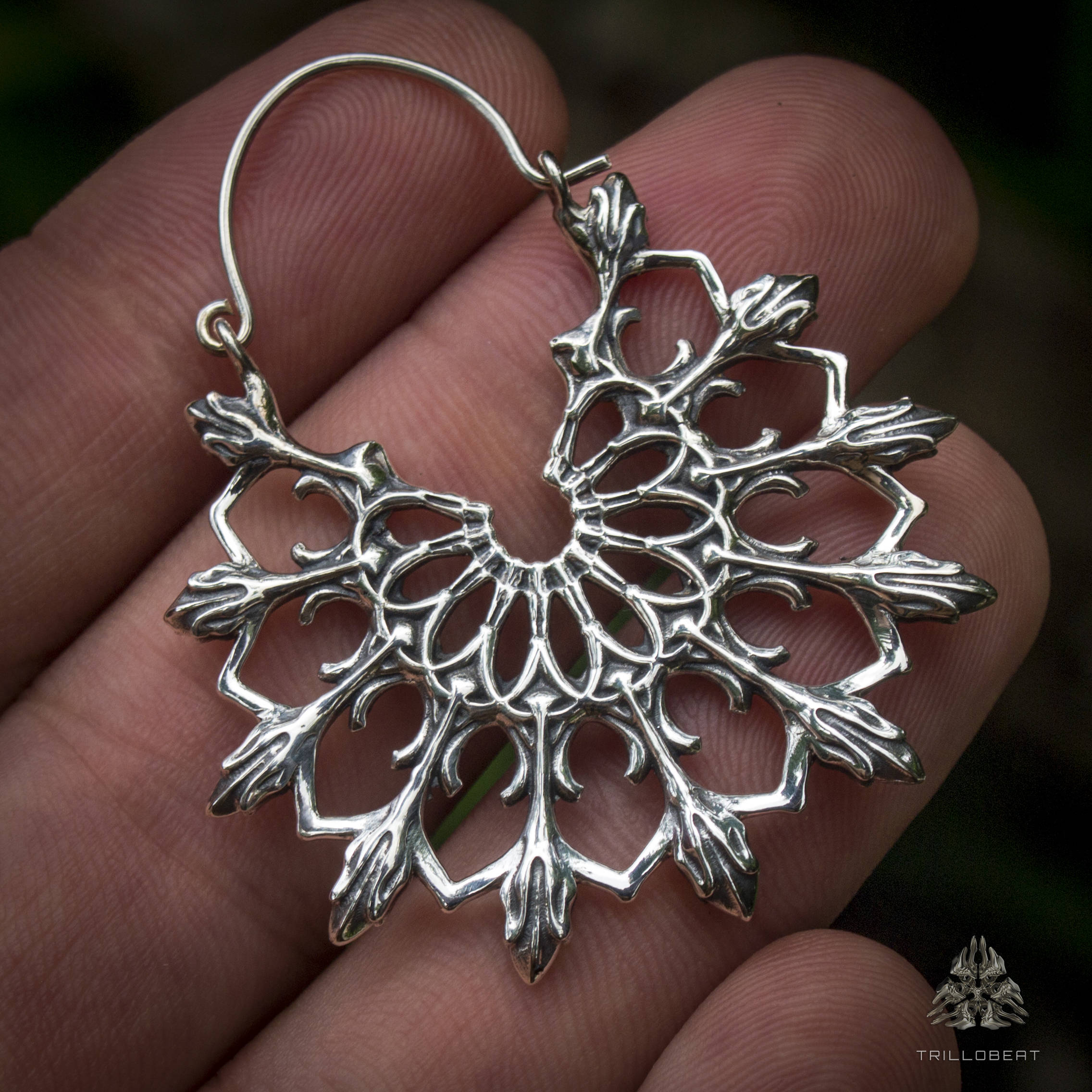 Bohemian Hoop Earrings | Lotus Mandala Earrings | Large Hoop Earrings | Silver Hoops | Tribal Earrings | Gothic Jewelry