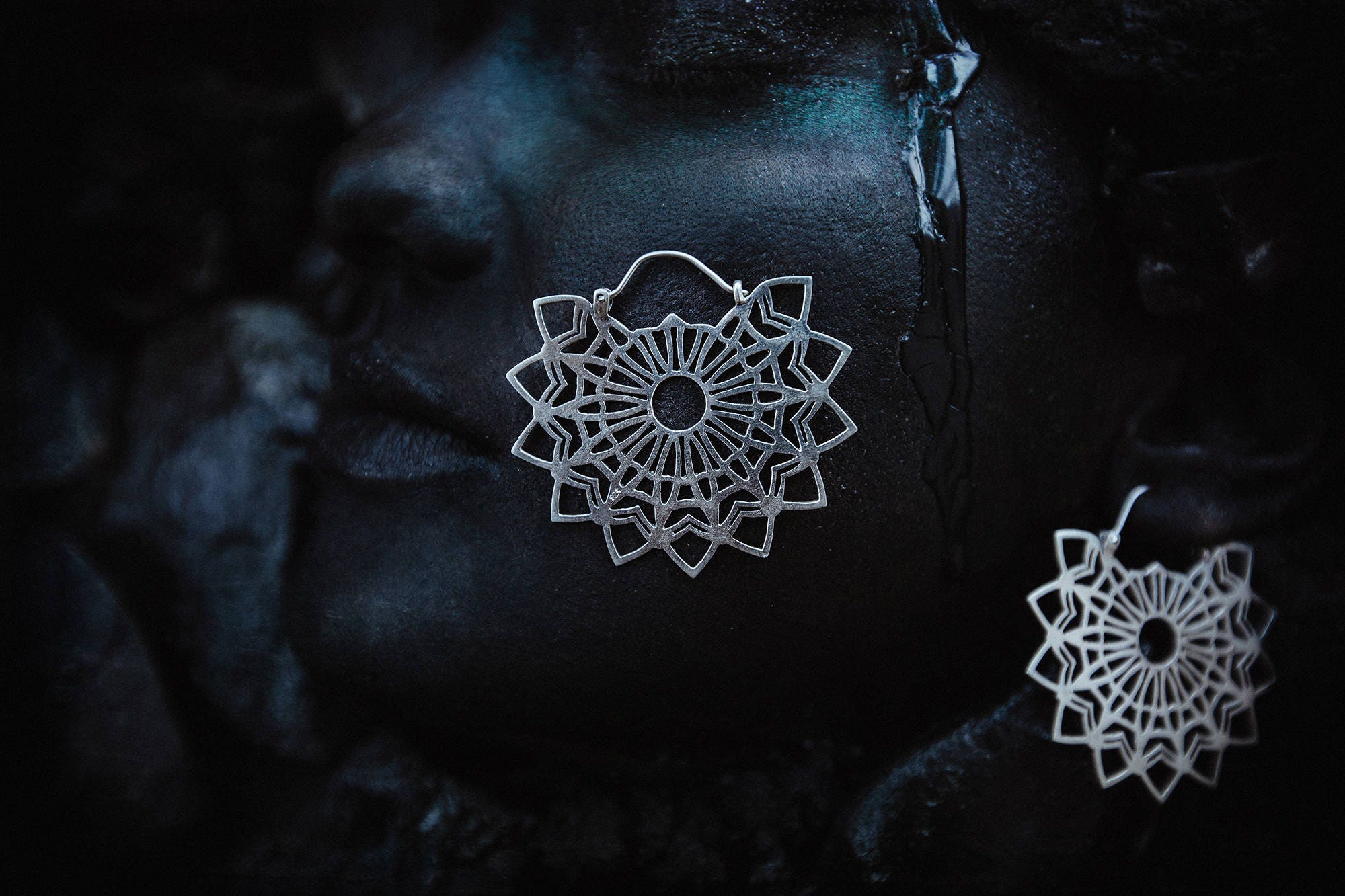 Sterling Silver Mandala Earrings | Sacred Geometry Tribal Hoop Earrings | Boho Jewelry | Statement Earrings | Evil Eye Protection Earrings