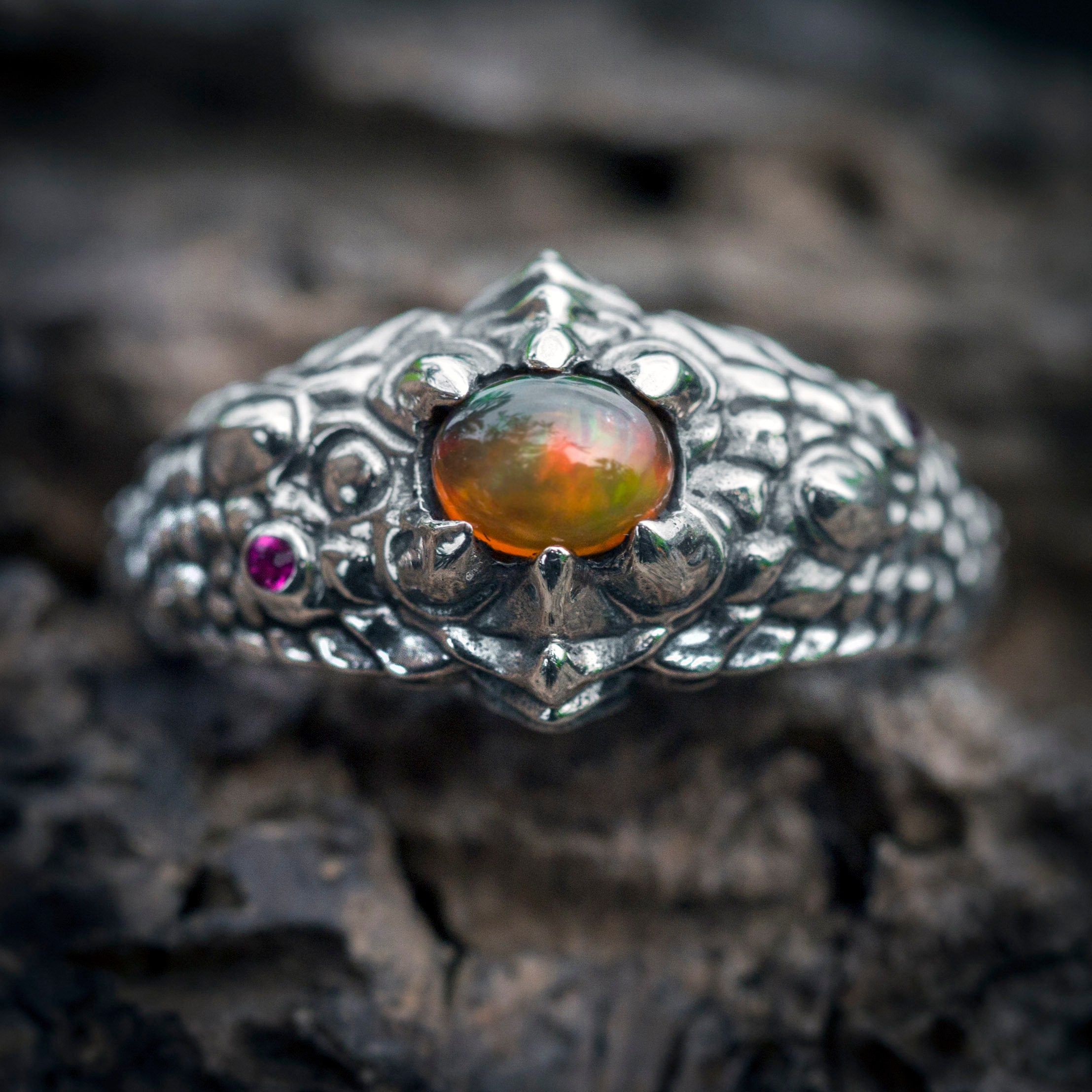 Dragon Ring with Gemstone 'Dragon Eye' | Dragon Jewelry | Scales Ring | Fantasy Ring | Cool Mens Rings