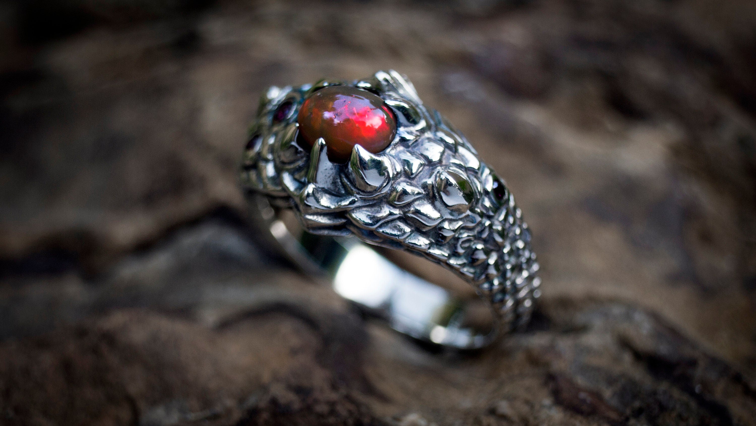 Dragon Ring with Gemstone 'Dragon Eye' | Dragon Jewelry | Scales Ring | Fantasy Ring | Cool Mens Rings