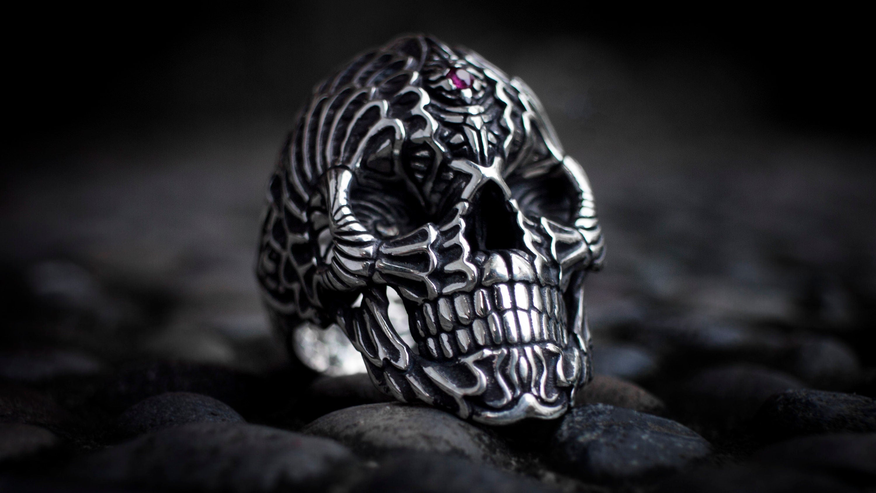 Silver Skull Ring 'Spiral' | Skull Ring Men | Mens Skull Ring. Unique Skull Ring | Skull Ring Silver | Carved Skull Ring