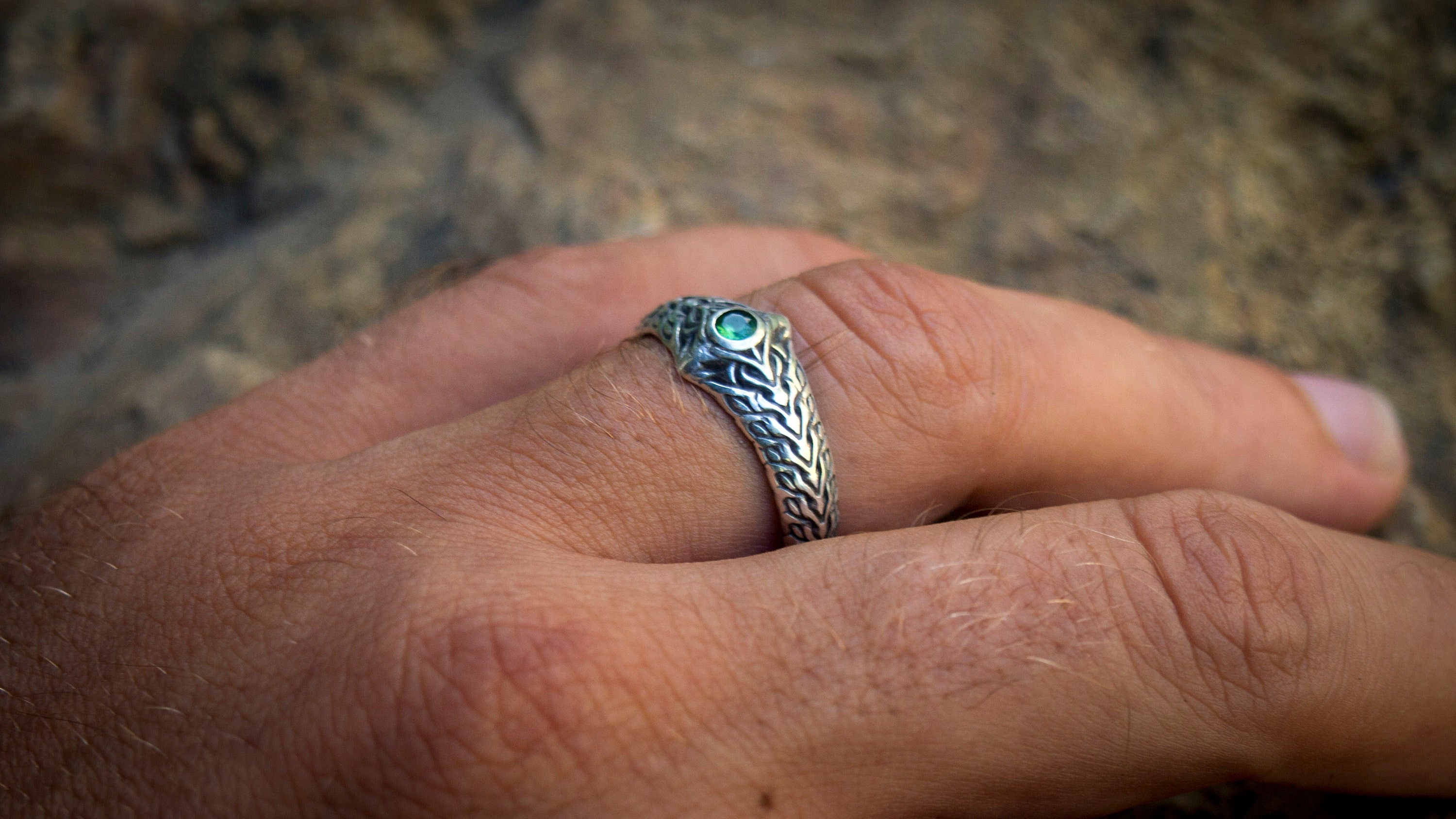 Art Nouveau Vertebrae ring shown from alternate angle