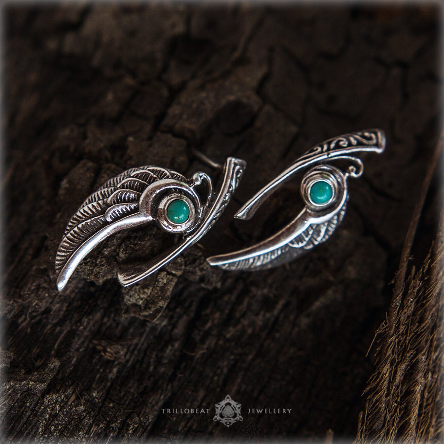 Australian Opal Silver Wing Earrings | Opal Feather Earrings | Bird Wing Earrings