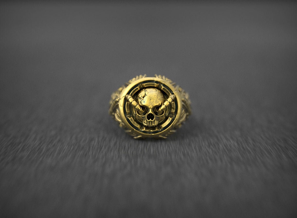 Gold Skull Ring 'BioMech Skull' | Men Skull Ring | Skull Rings | Sugar Skull | Gothic Ring | Biker Ring | Skull Ring Men | Gold Jewelry