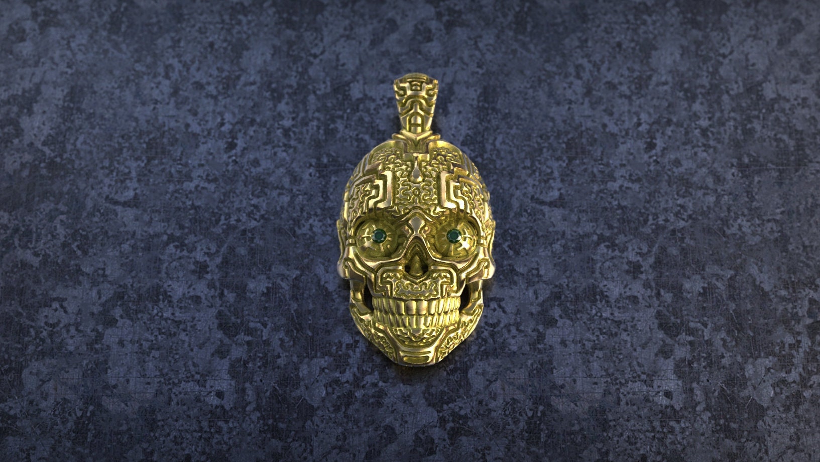 Gold Skull Pendant | Skull Necklace for Men | Sugar Skull Jewelry | Skull Amulet | Human Skull Pendant | Gothic Jewelry | Shipibo Necklace
