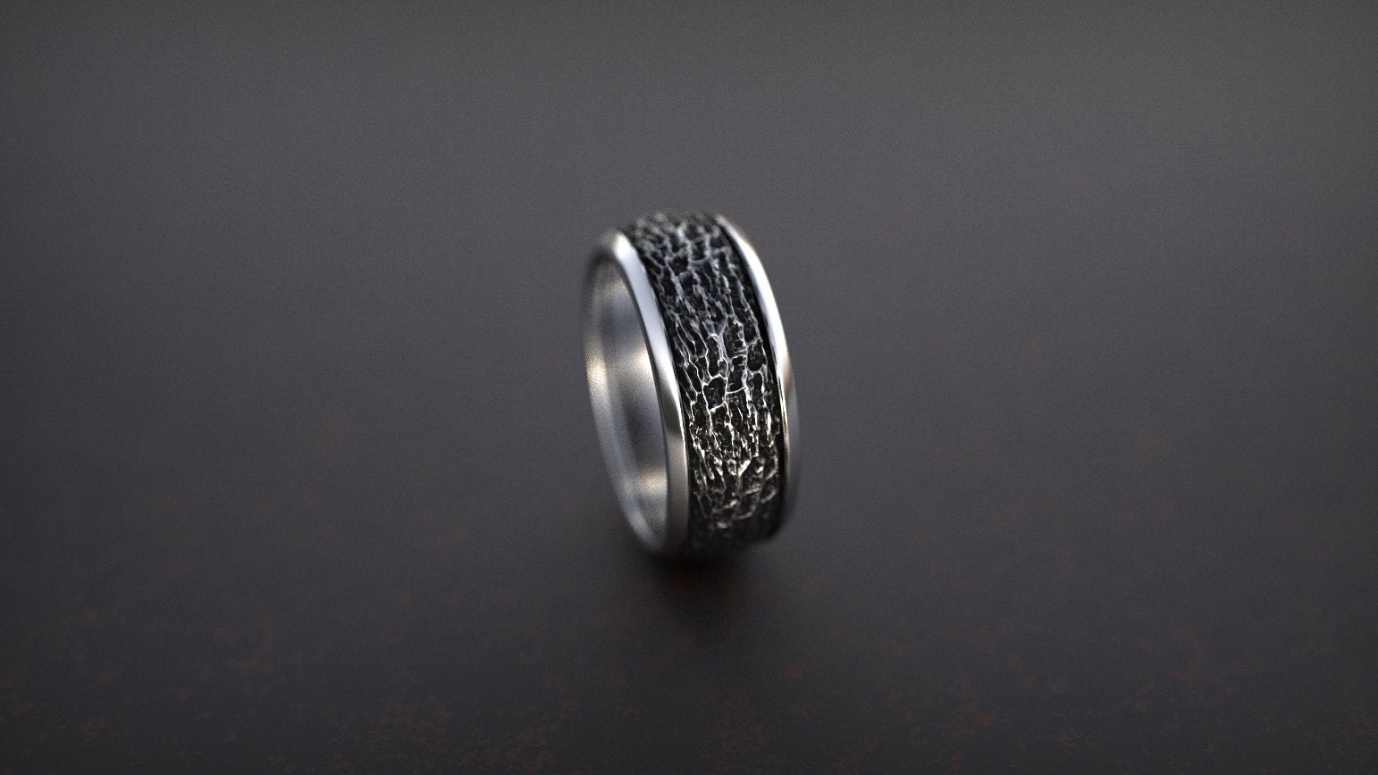 Tree Bark Silver Ring - Nature-Inspired Rustic Wedding Band in Sterling Silver