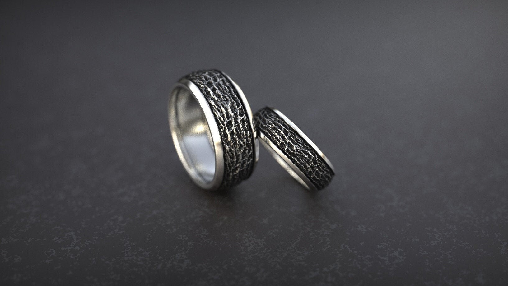 Side view of handmade textured gold ring