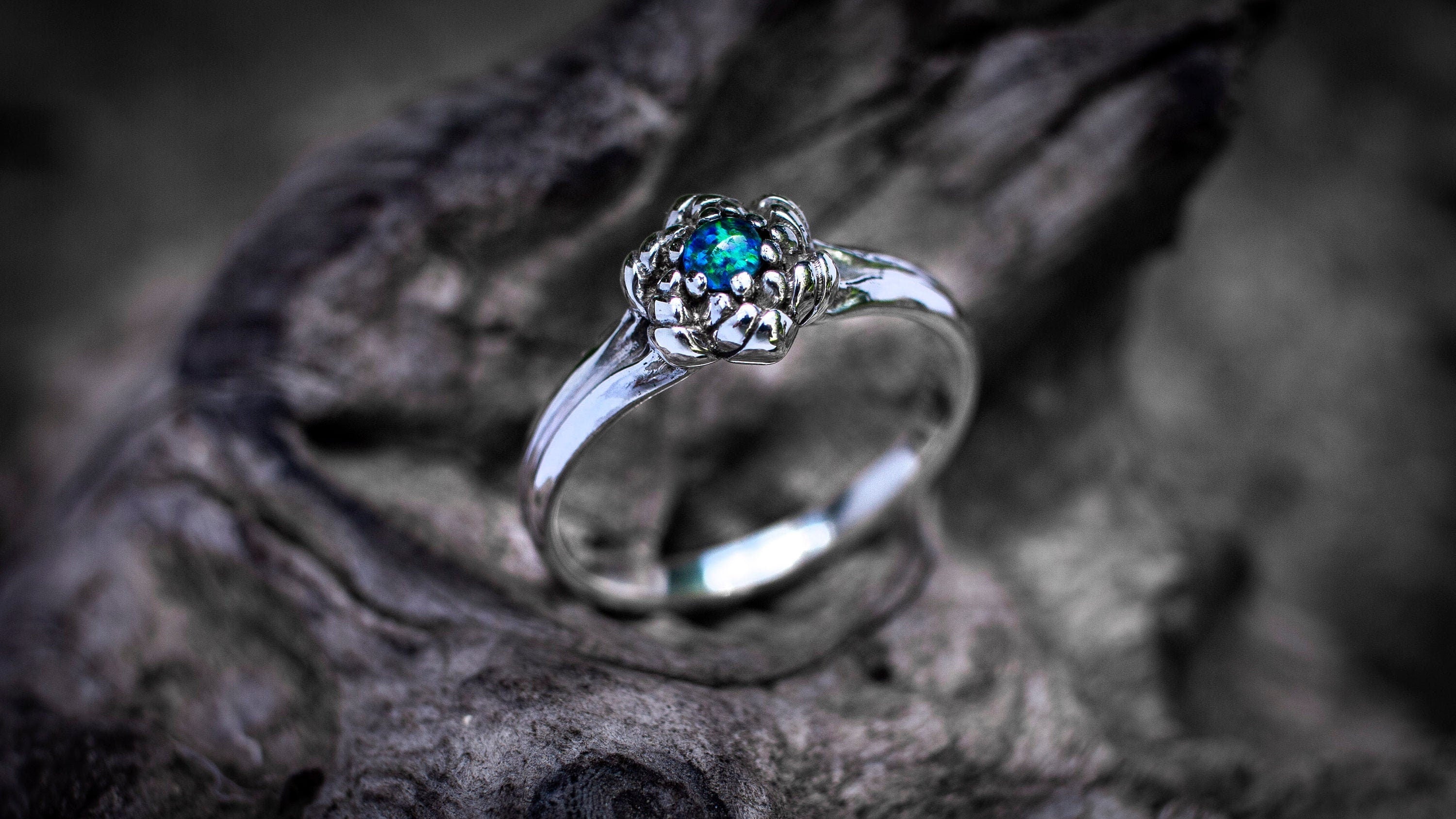 Rainbow Moonstone Ring | Moon Stone Ring | Silver Flower Ring | Moonstone Engagement Ring | Flower Engagement Ring