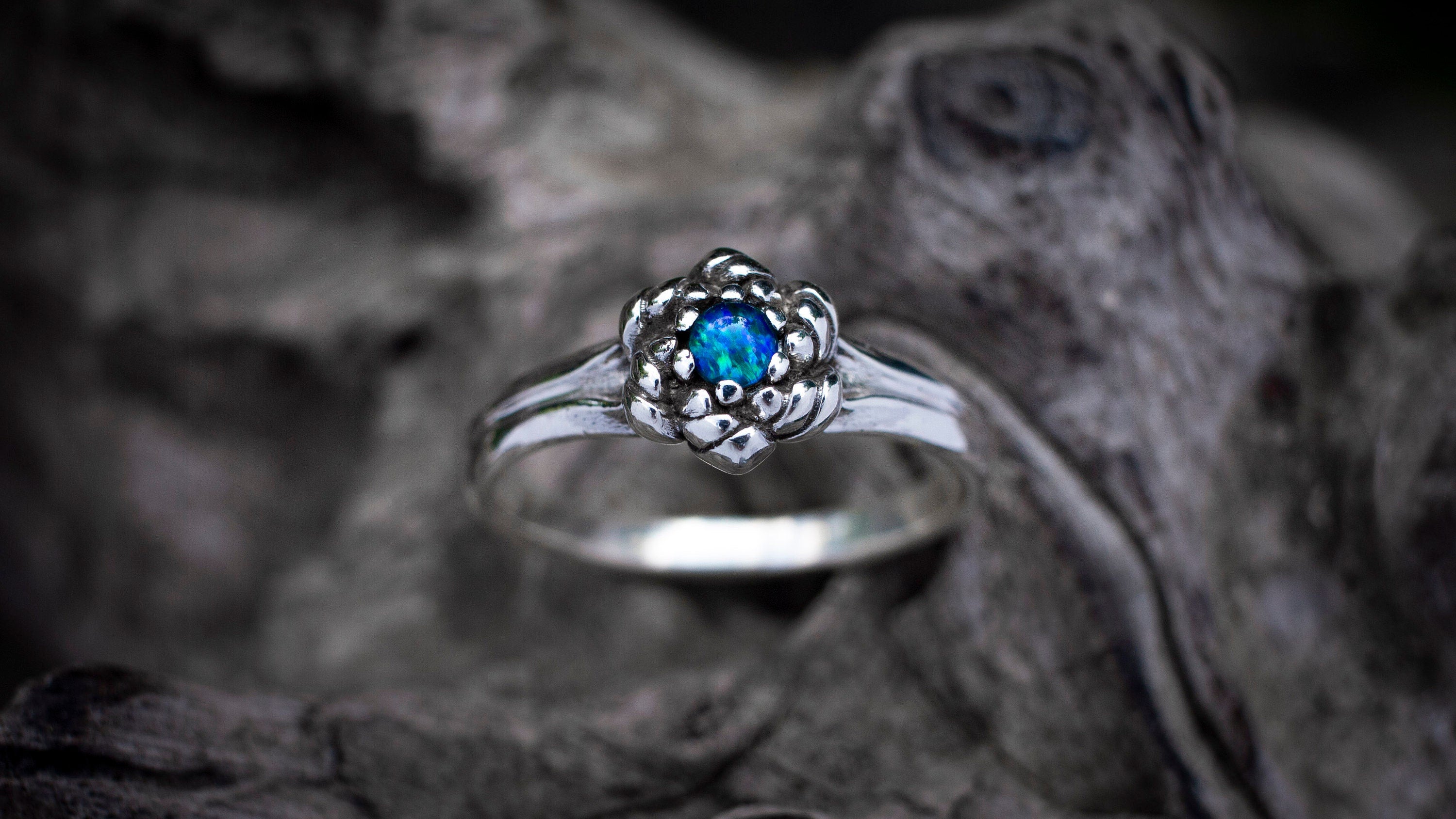 Rainbow Moonstone Ring | Moon Stone Ring | Silver Flower Ring | Moonstone Engagement Ring | Flower Engagement Ring