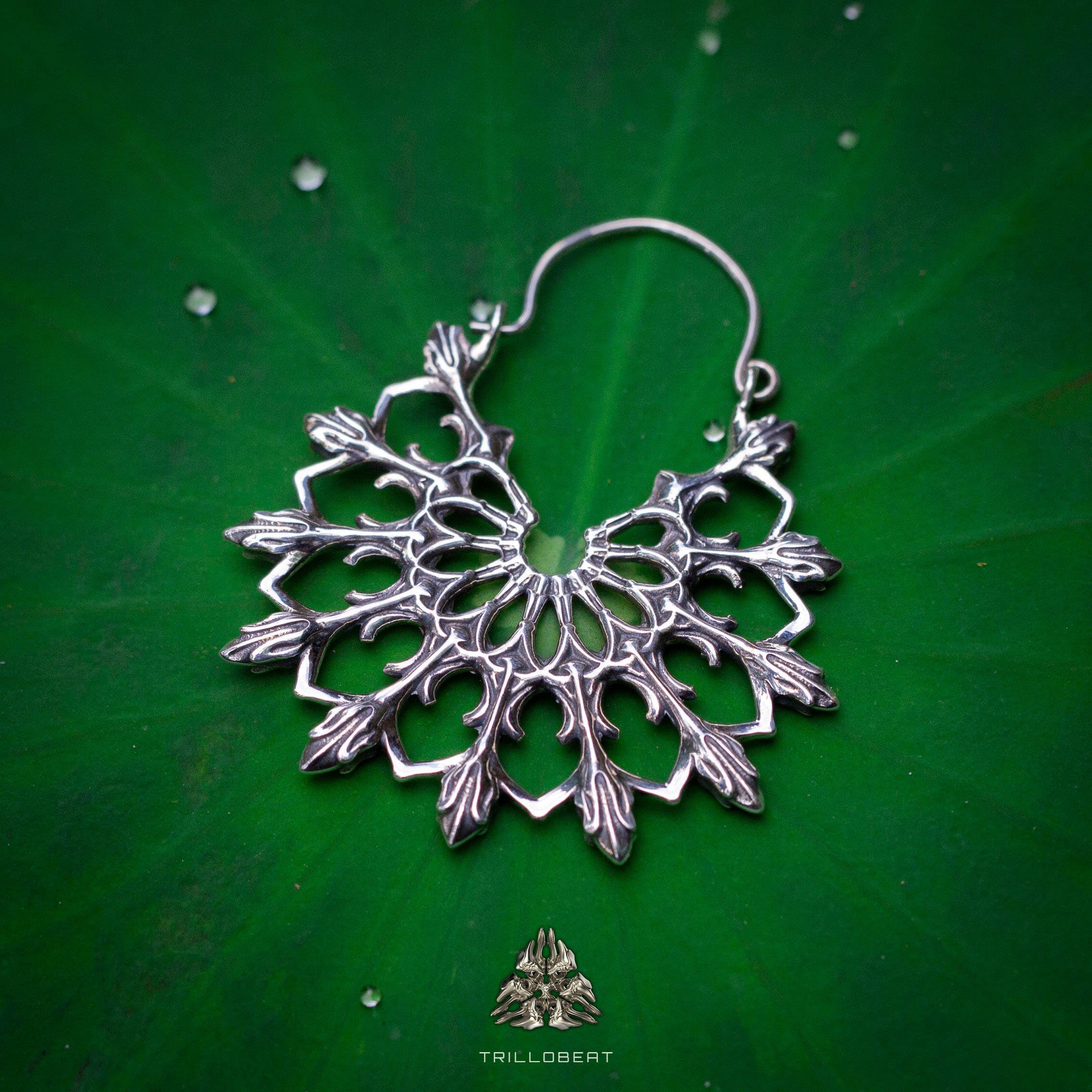 Bohemian Hoop Earrings | Lotus Mandala Earrings | Large Hoop Earrings | Silver Hoops | Tribal Earrings | Gothic Jewelry