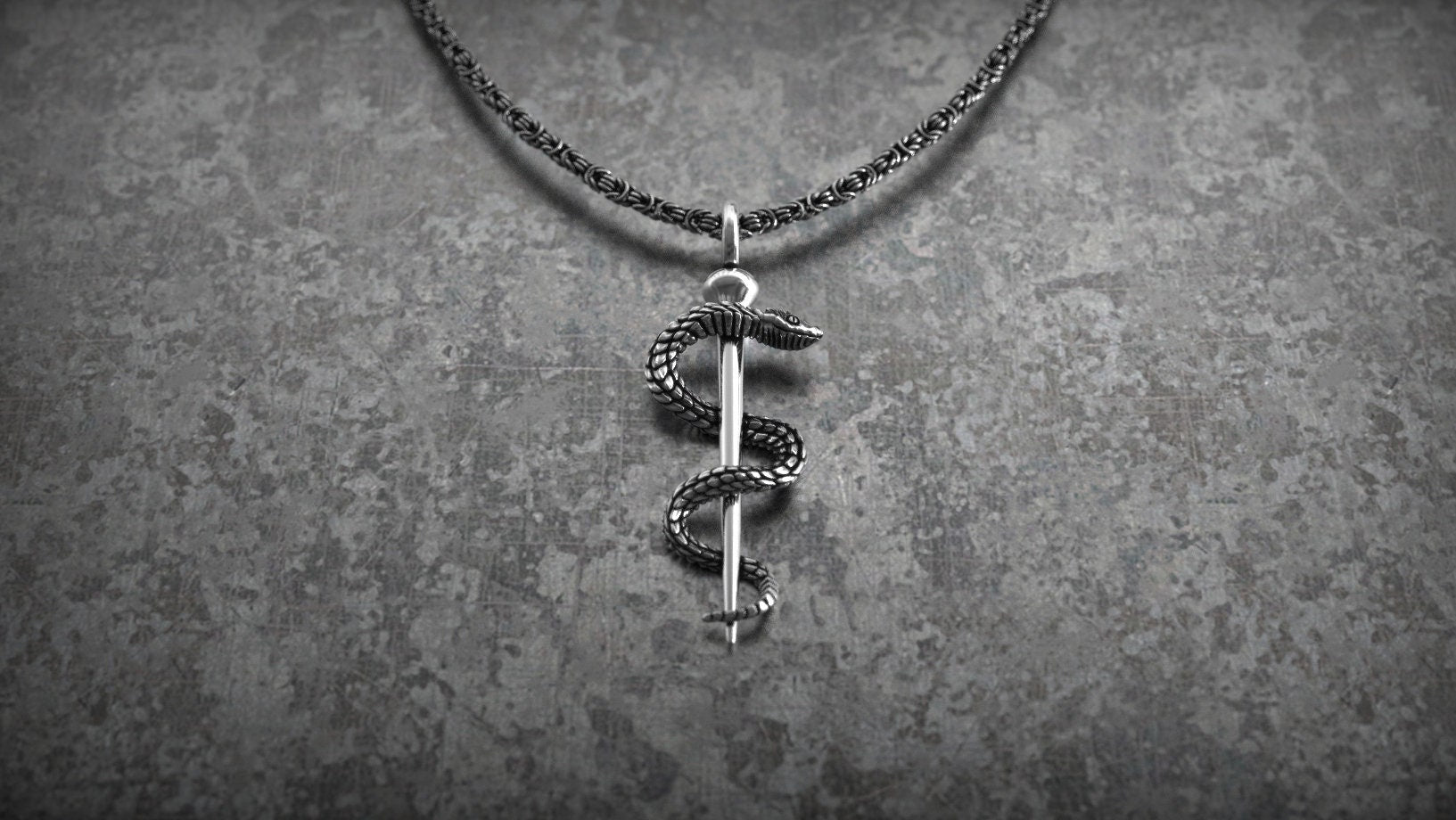 Sterling Silver Snake Pendant | Rod of Asclepius Jewelry | Asclepius Pendant | Healing Symbol Necklace | God of Medicine Charm | Unisex Gift