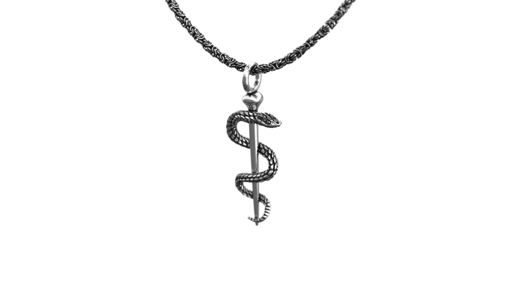 Sterling Silver Snake Pendant | Rod of Asclepius Jewelry | Asclepius Pendant | Healing Symbol Necklace | God of Medicine Charm | Unisex Gift