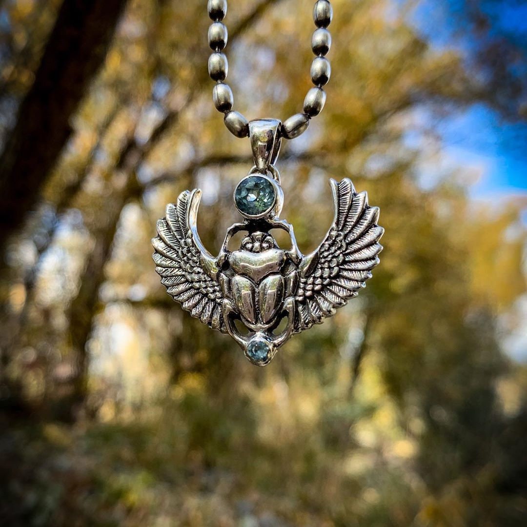 Scarab Pendant | Egyptian Jewelry | Sterling Silver Necklace | Winged Scarab Amulet | Spiritual Protection Pendant | Ancient Egypt Necklace