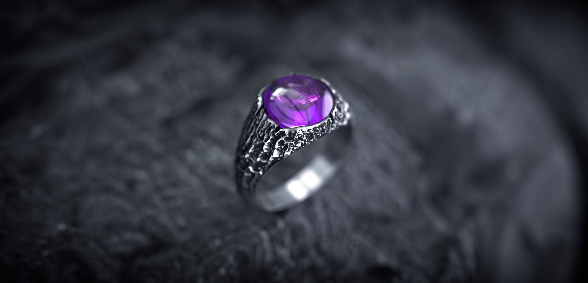 Tree Bark Amethyst Silver Ring | Unique Twig Engagement Ring | Branch-Inspired Women's Ring | Nature-Inspired Amethyst Jewelry For Her
