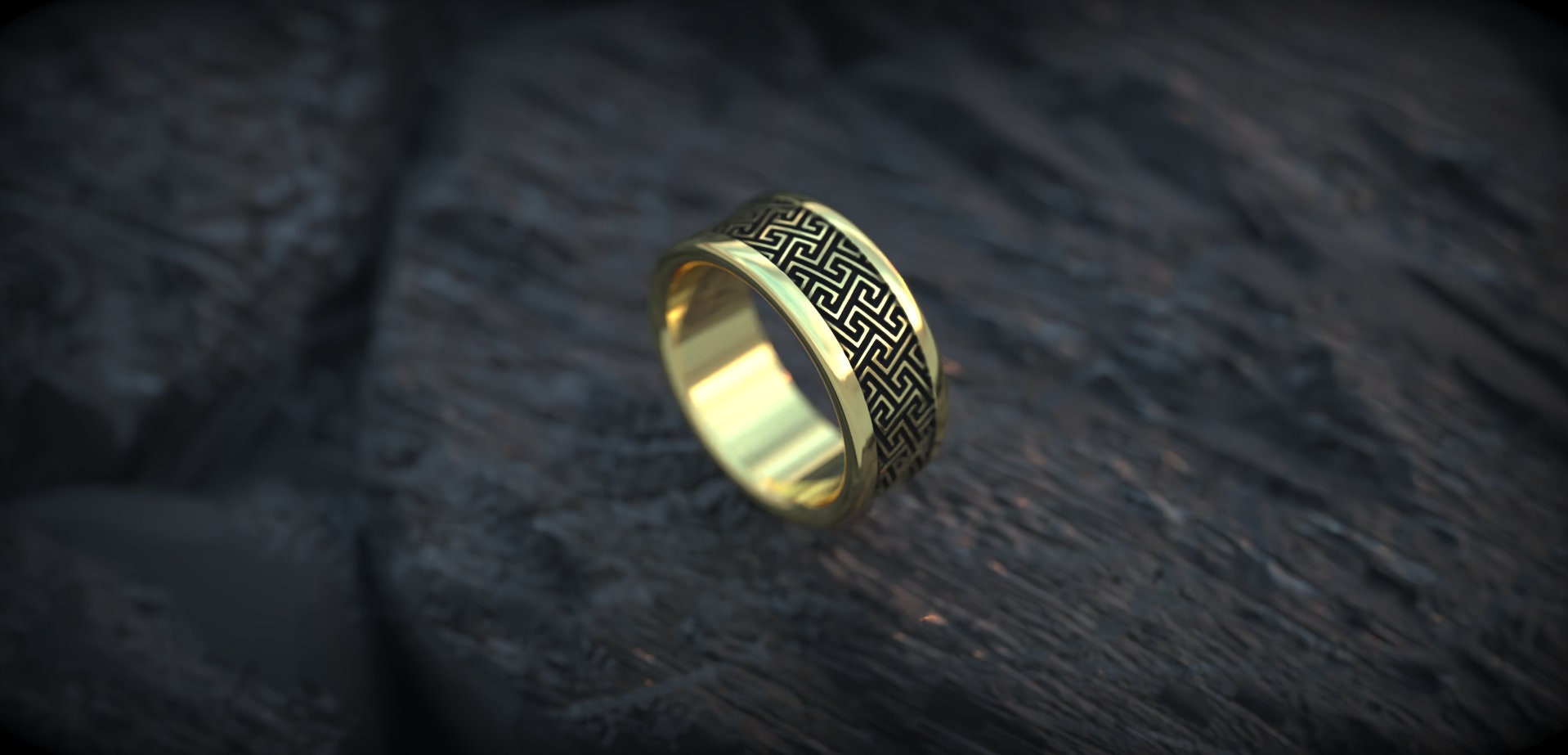 'Greek Key' Geometric Gold Ring