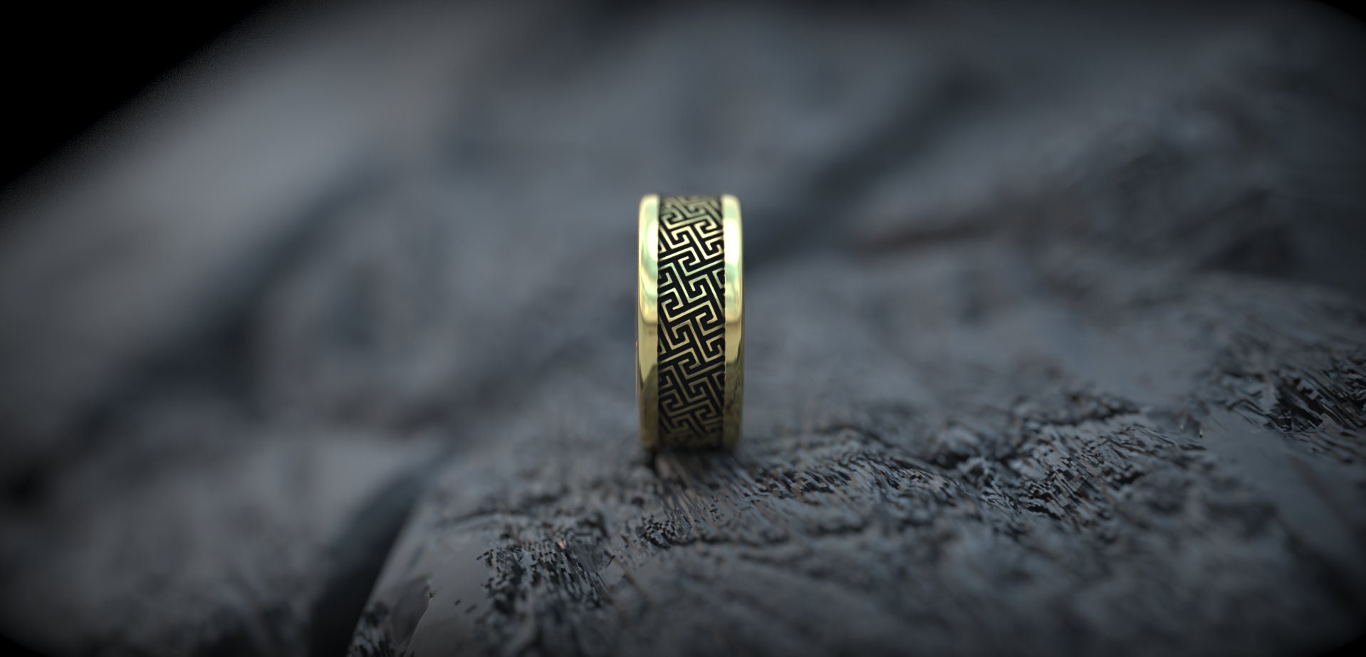 'Greek Key' Geometric Gold Ring