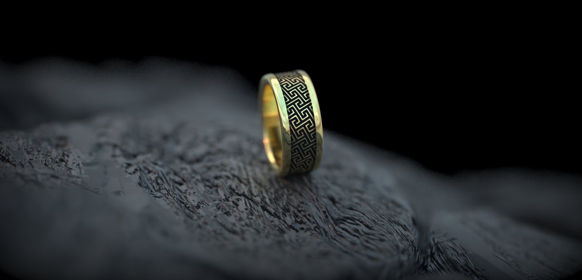 'Greek Key' Geometric Gold Ring